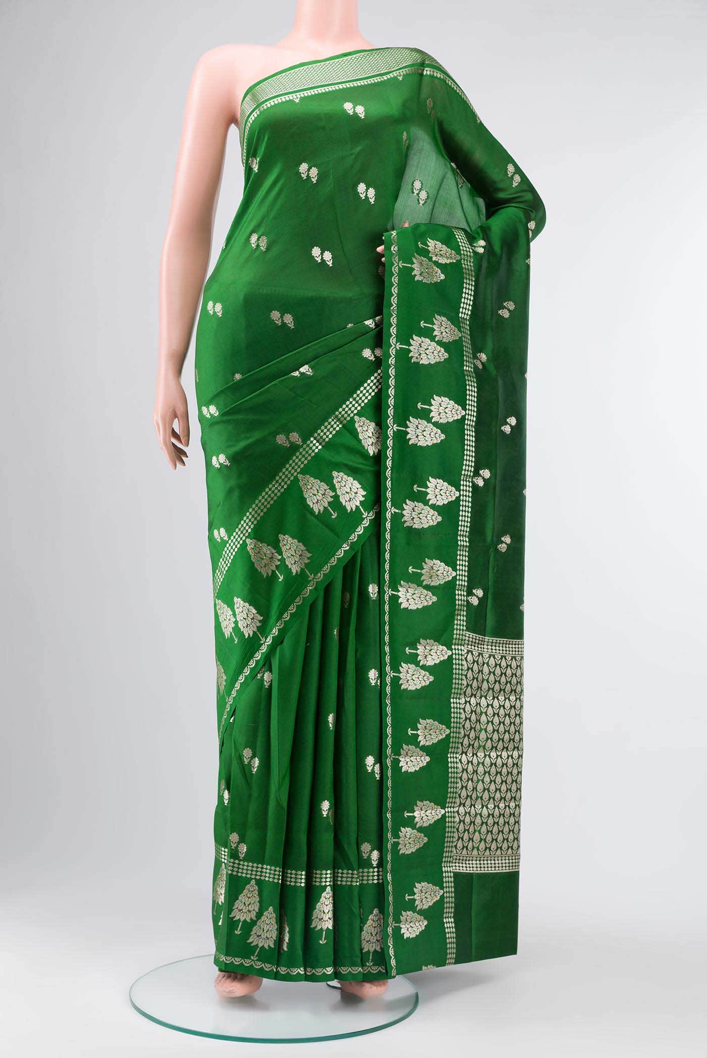 Green Banarasi Raw Silk Saree