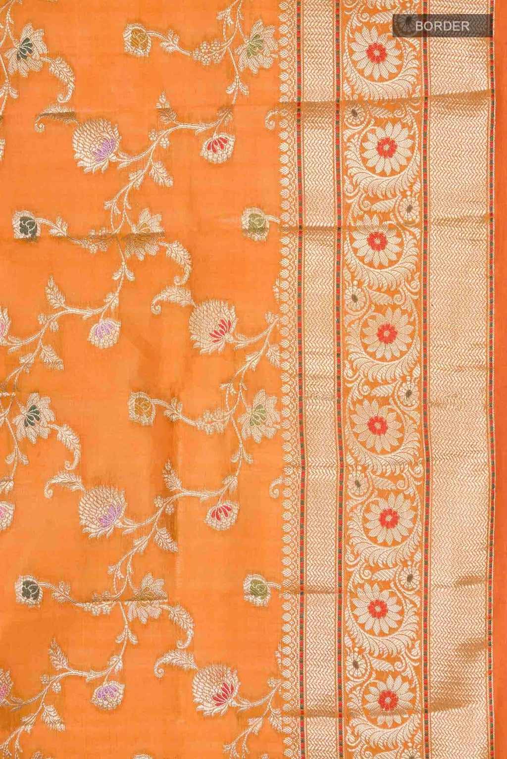Orange Banarasi Raw Silk Saree