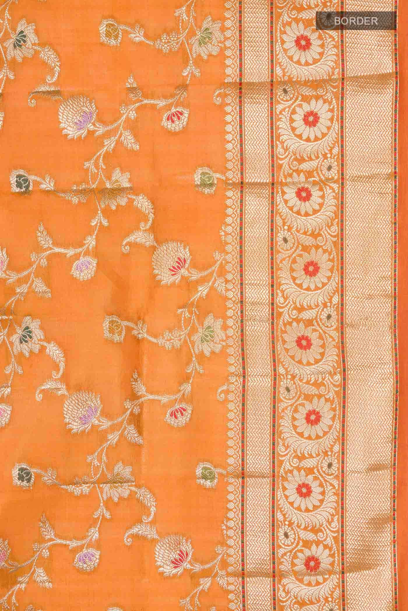 Orange Banarasi Raw Silk Saree