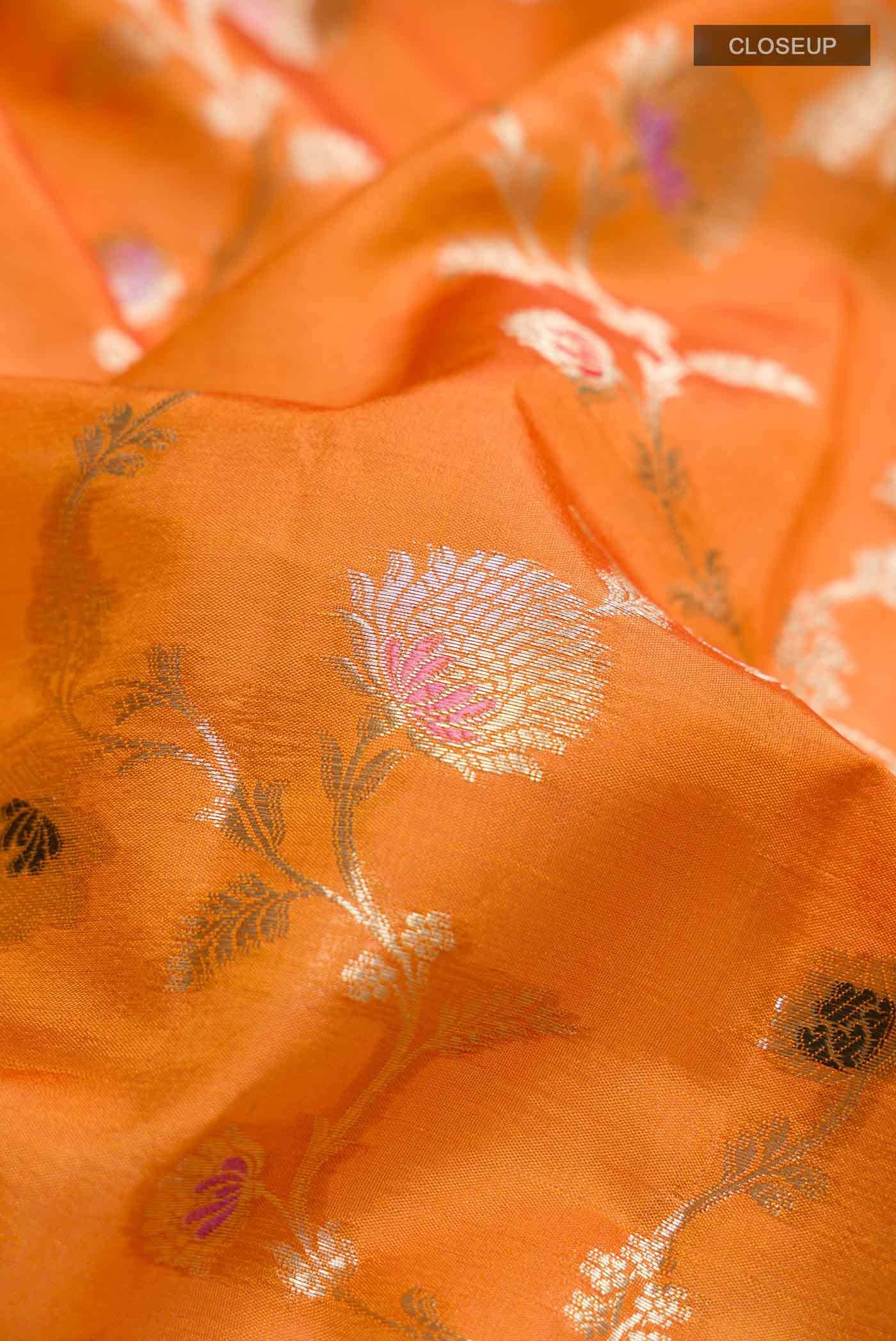 Orange Banarasi Raw Silk Saree