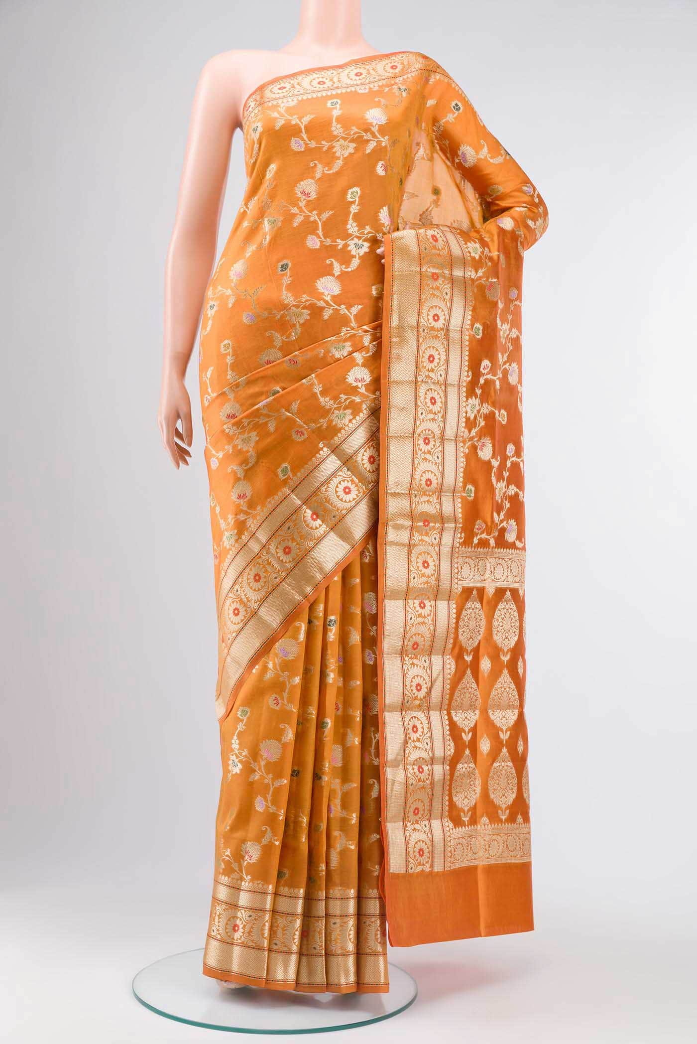 Orange Banarasi Raw Silk Saree