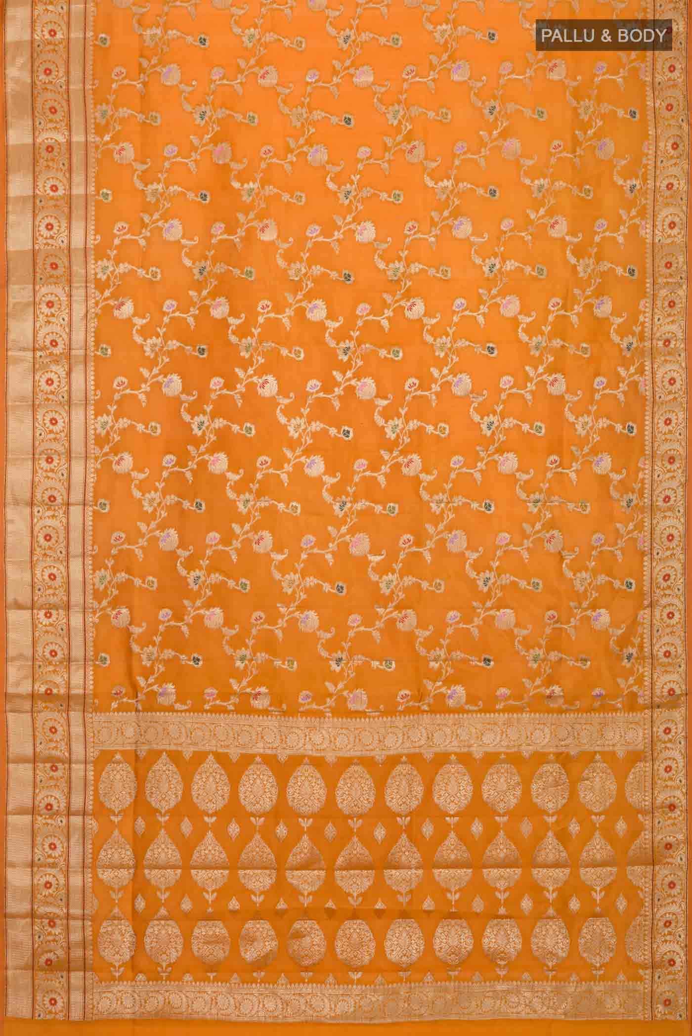 Orange Banarasi Raw Silk Saree