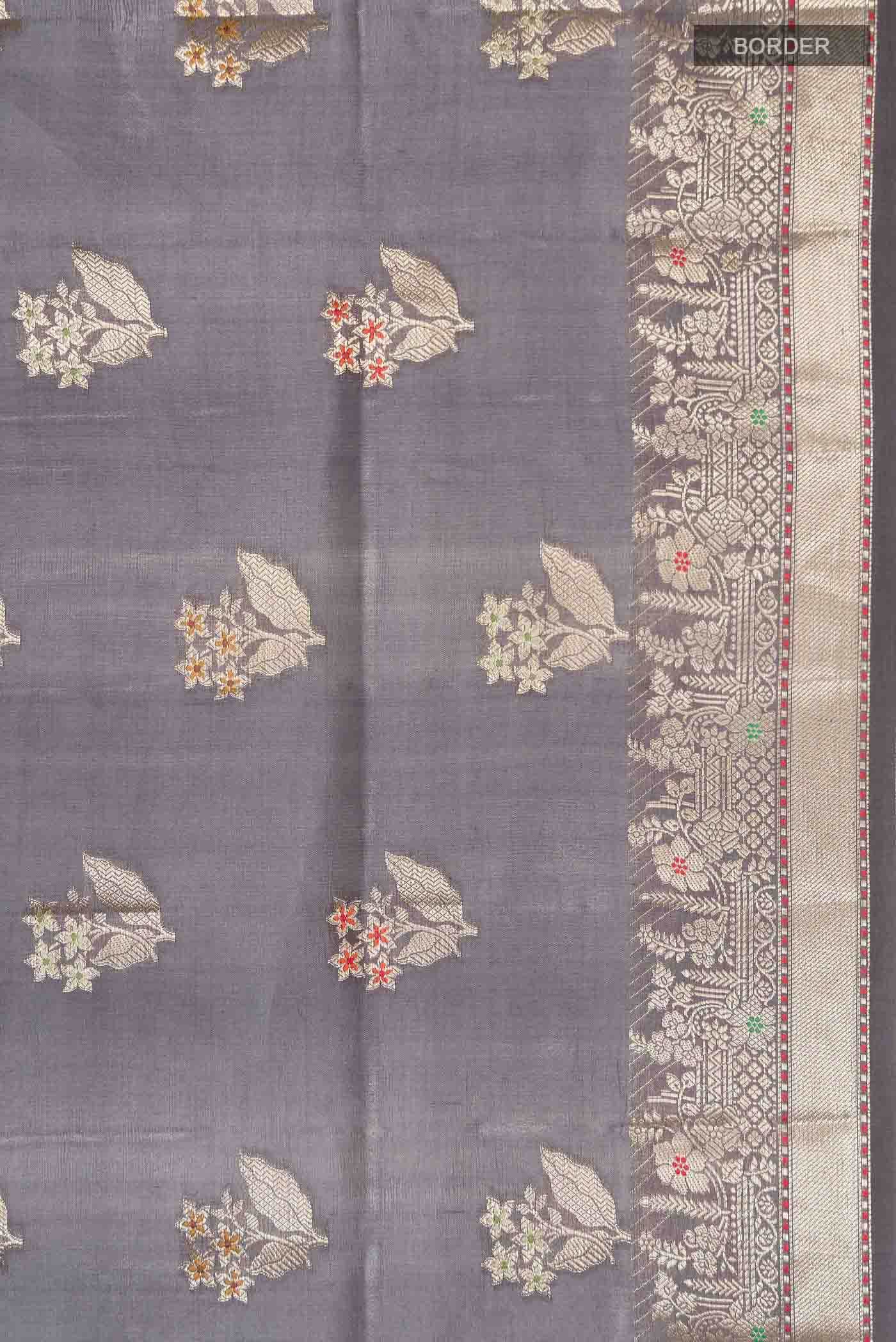 Grey Banarasi Raw Silk Saree