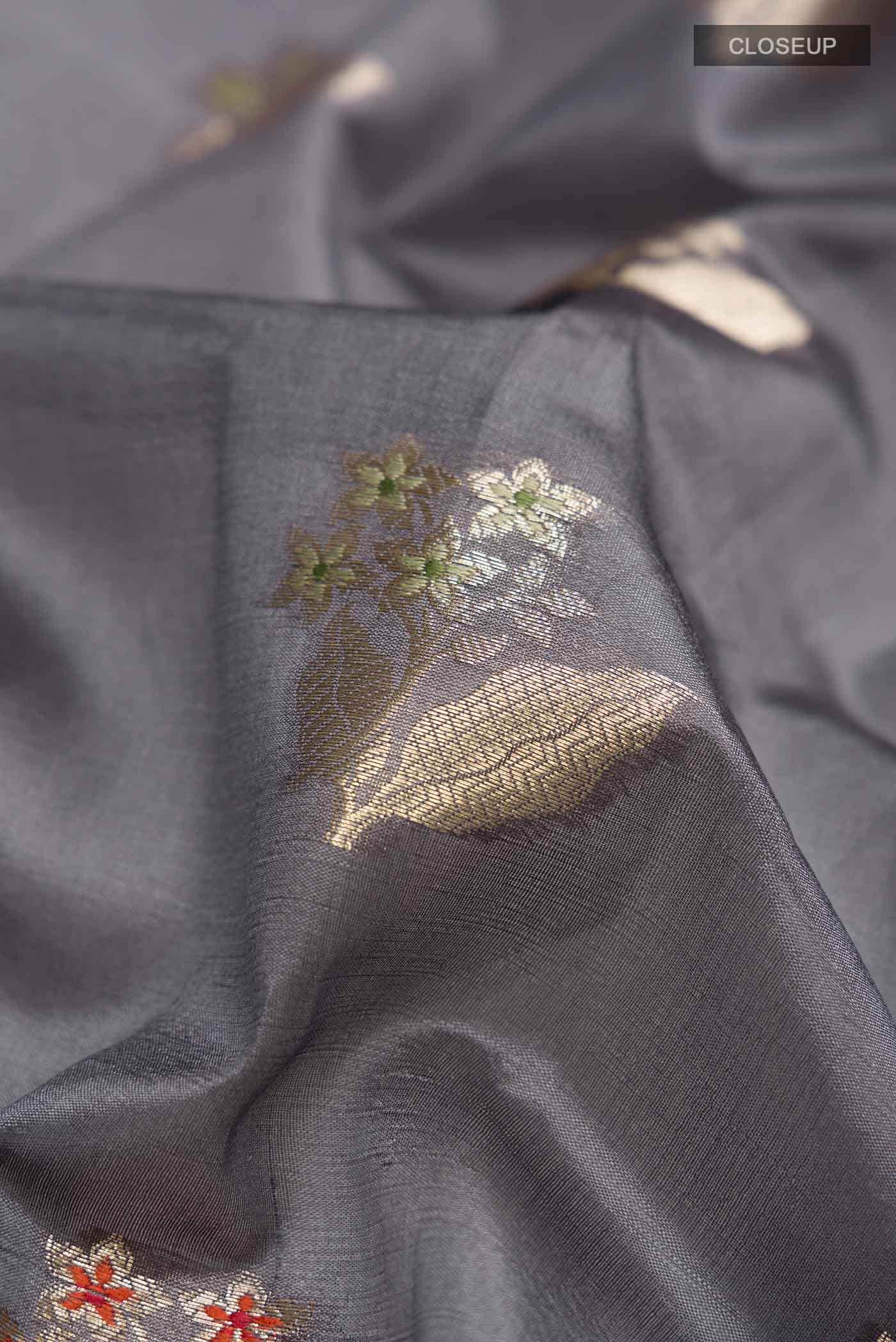 Grey Banarasi Raw Silk Saree