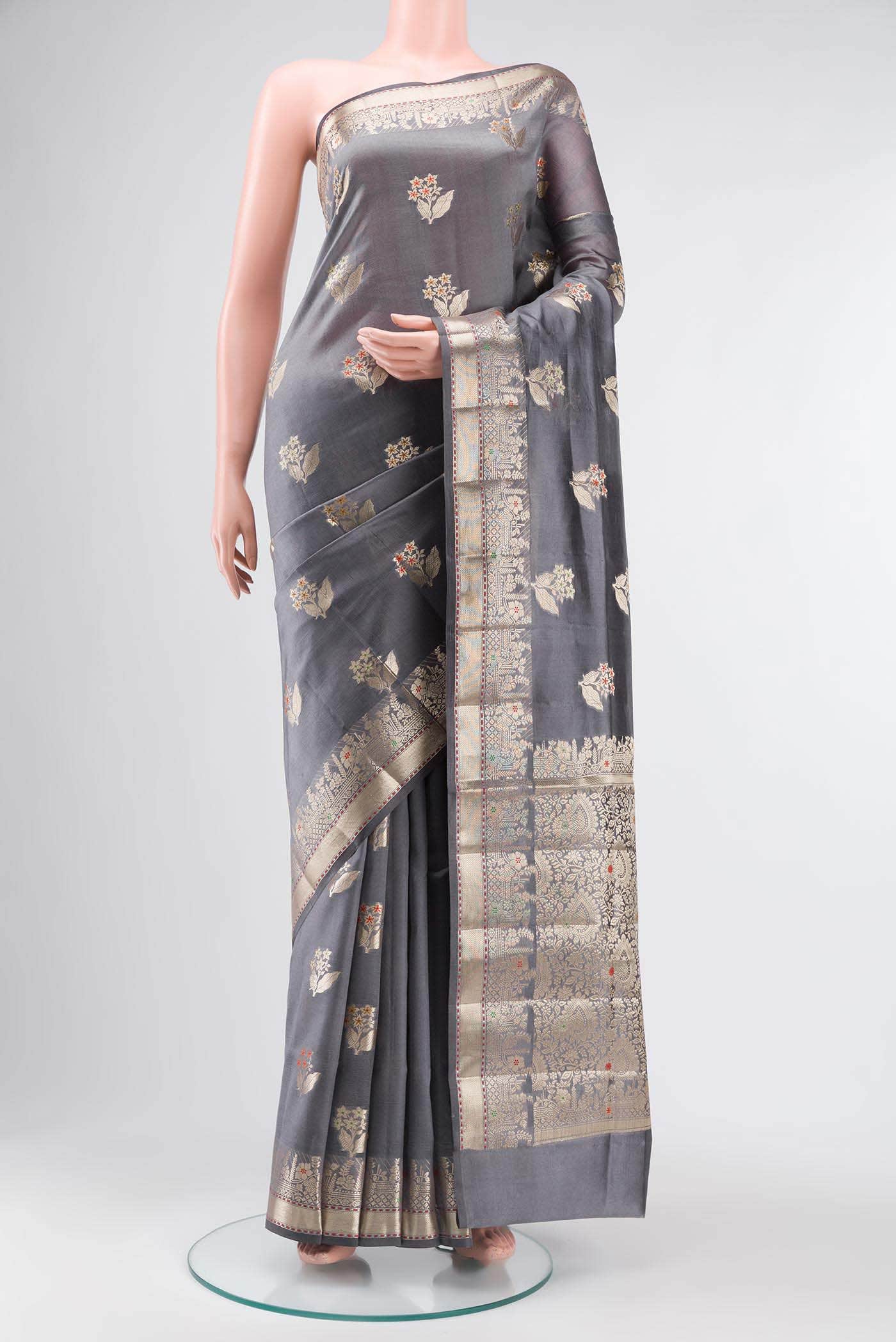 Grey Banarasi Raw Silk Saree
