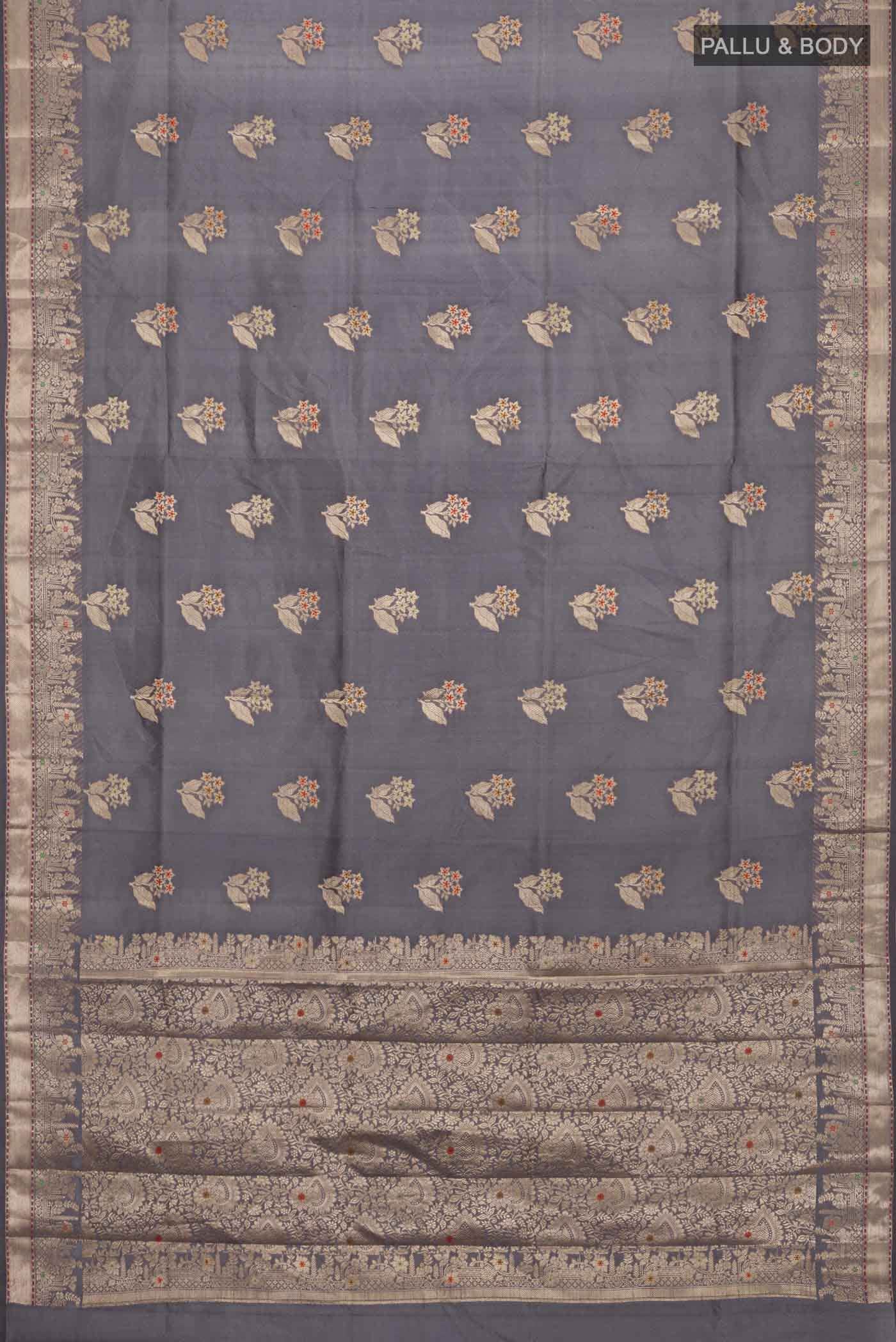 Grey Banarasi Raw Silk Saree