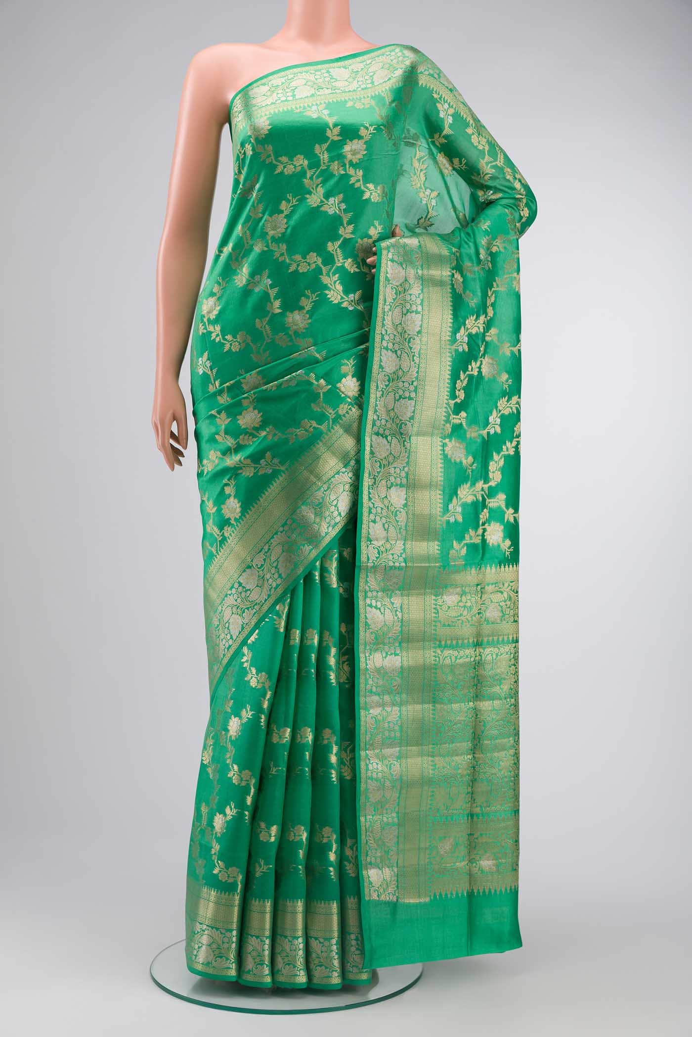 Green Banarasi Raw Silk Saree