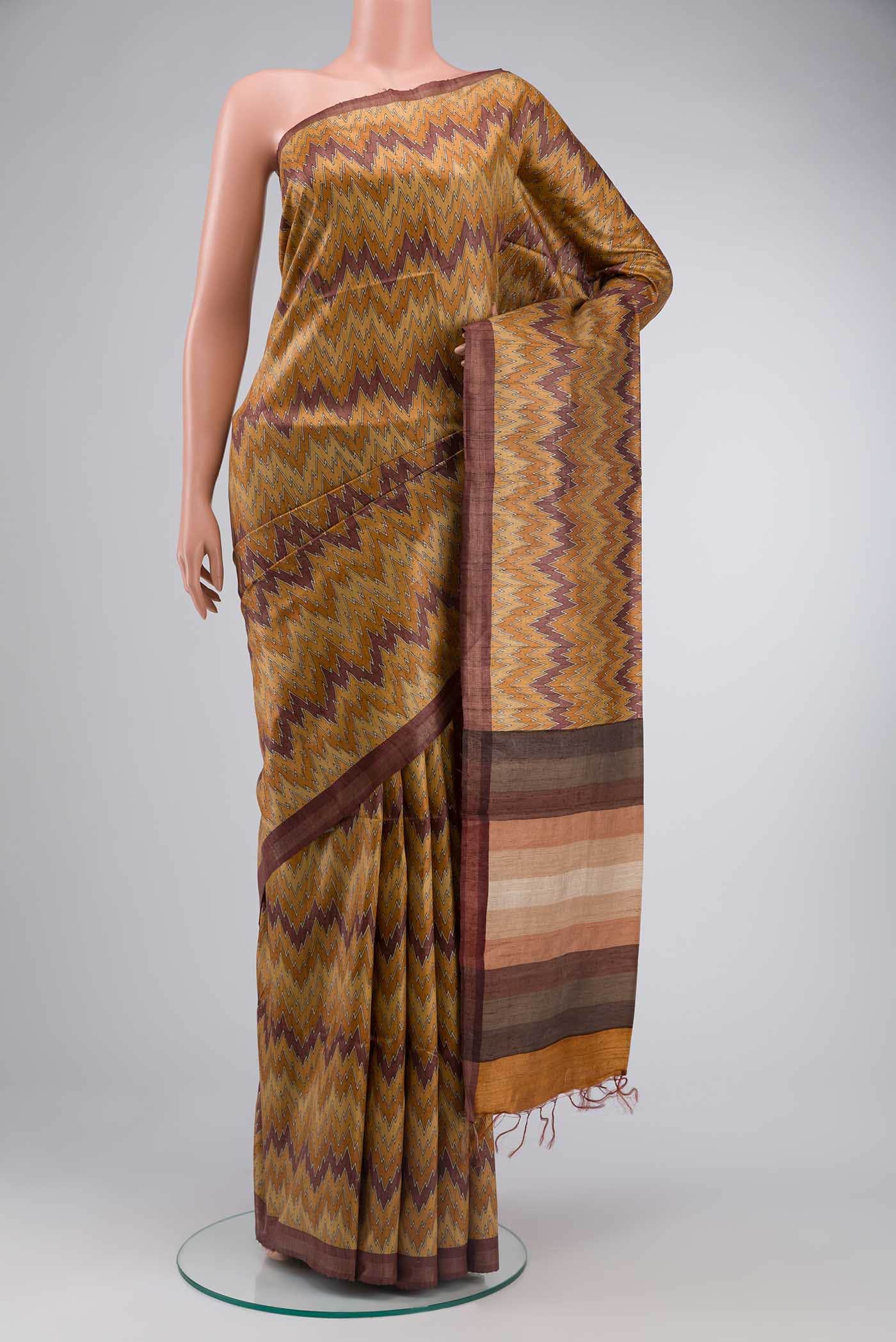 Mustard Tussar Silk Saree
