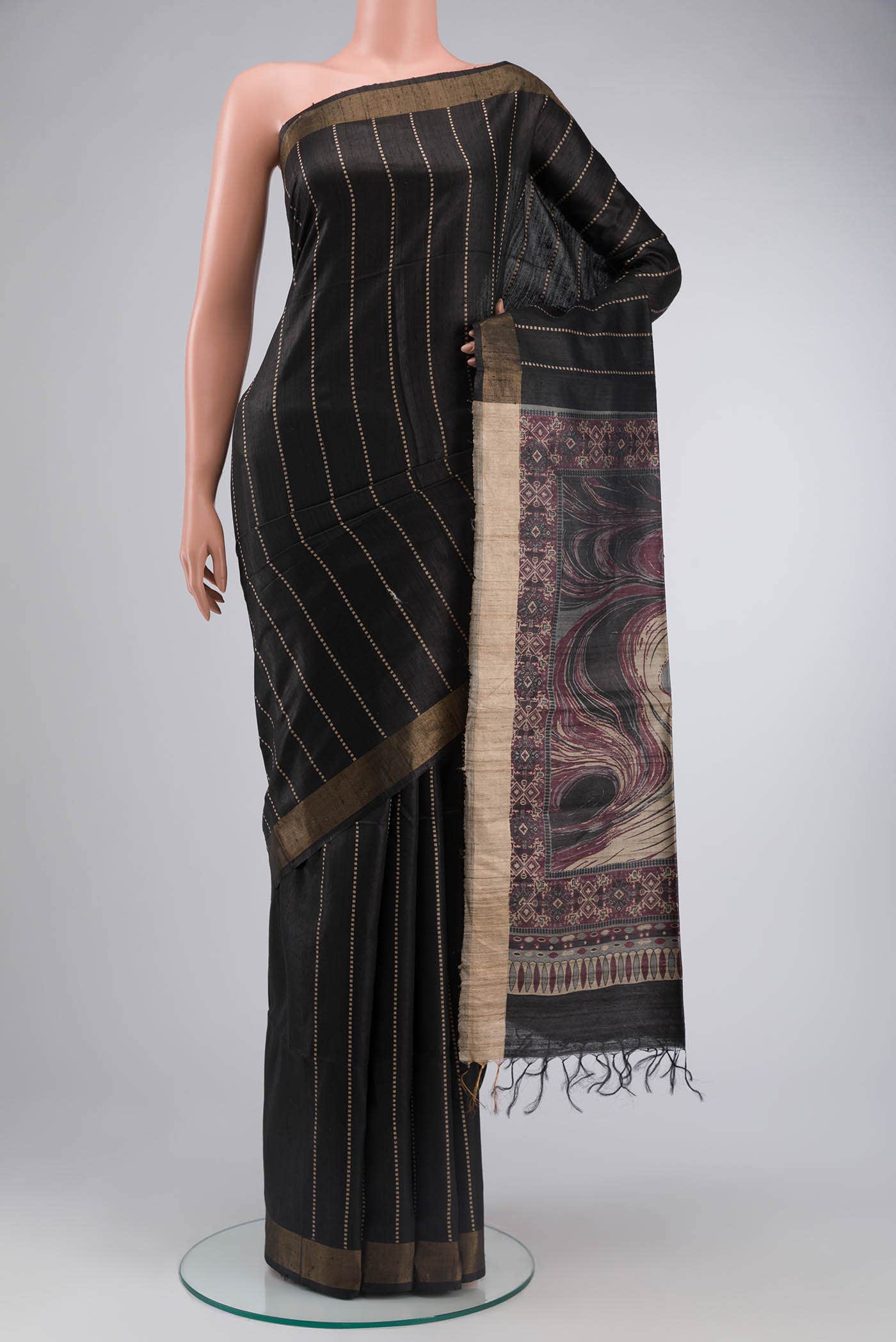 Black Tussar Silk Saree
