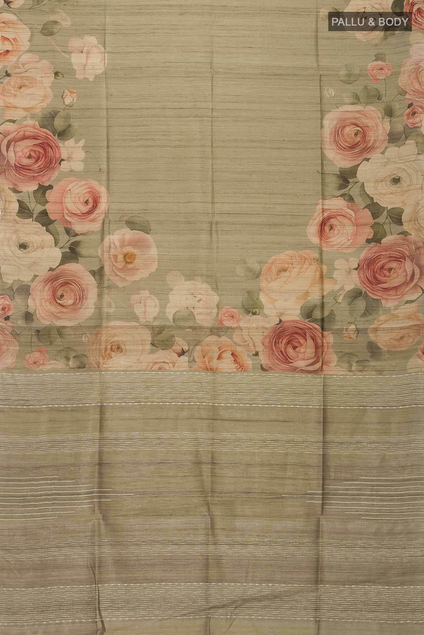 Sage Green Tussar Silk Saree