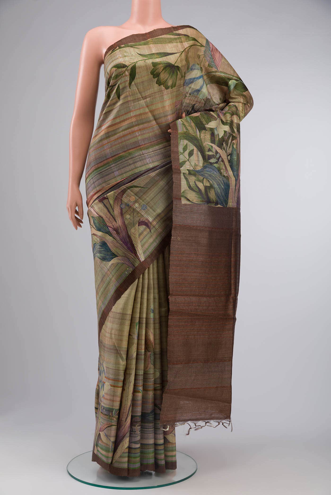 Brown Tussar Silk Saree