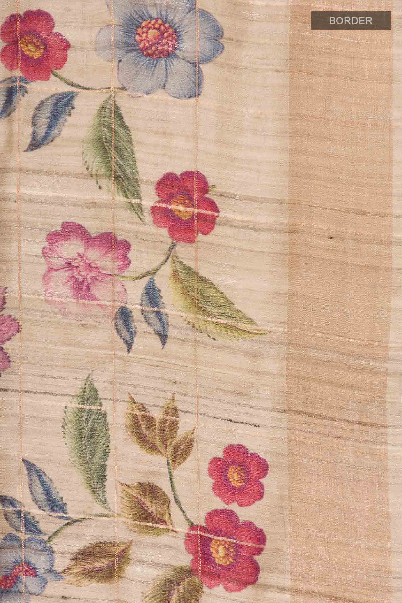 Beige Tussar Silk Saree