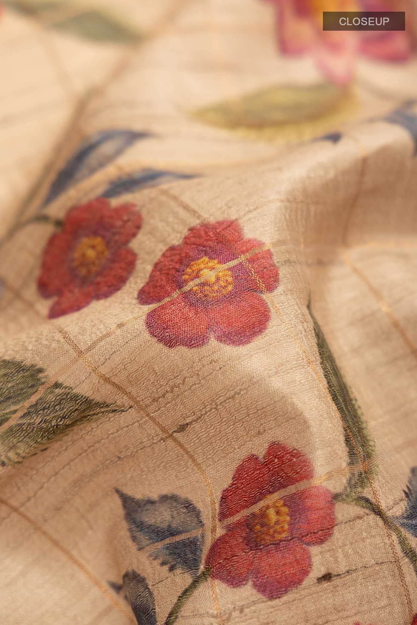 Beige Tussar Silk Saree