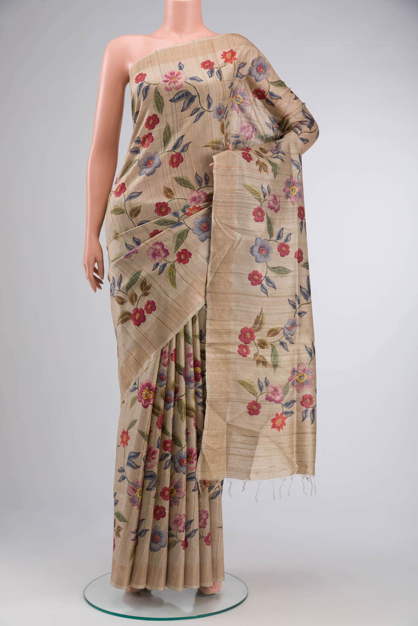 Beige Tussar Silk Saree