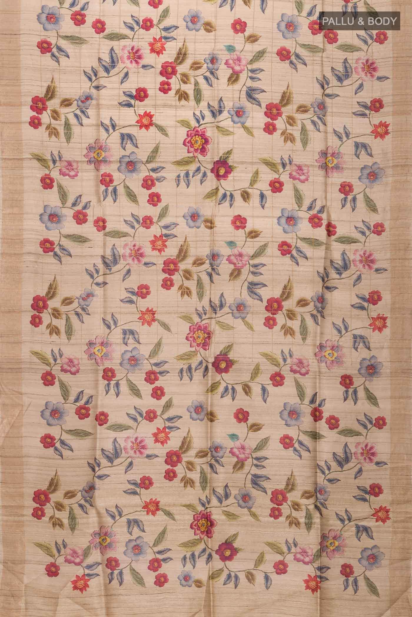 Beige Tussar Silk Saree