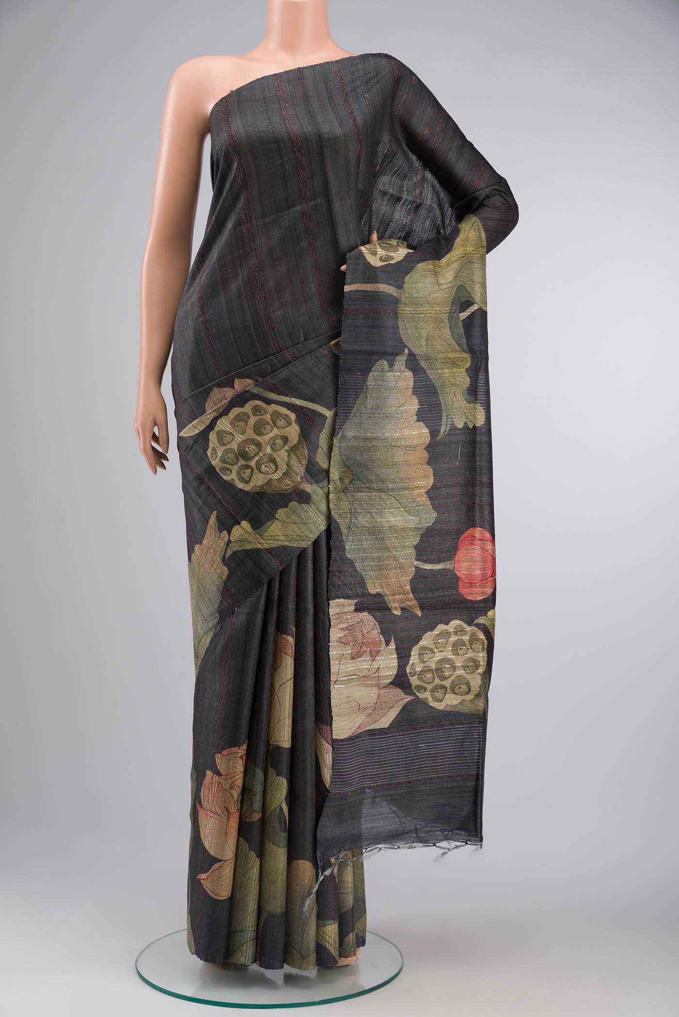 Black Tussar Silk Saree