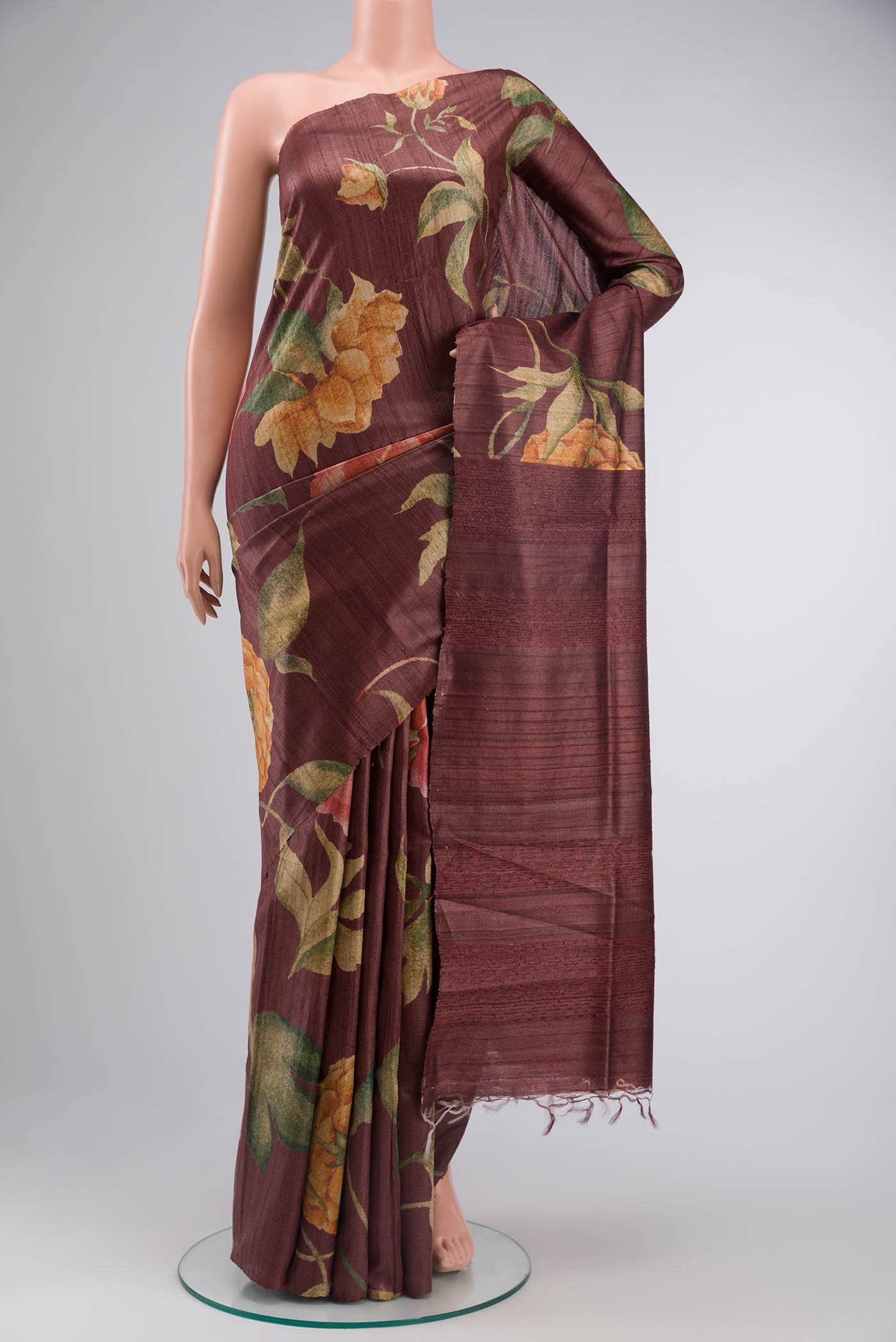 Brown Tussar Silk Saree