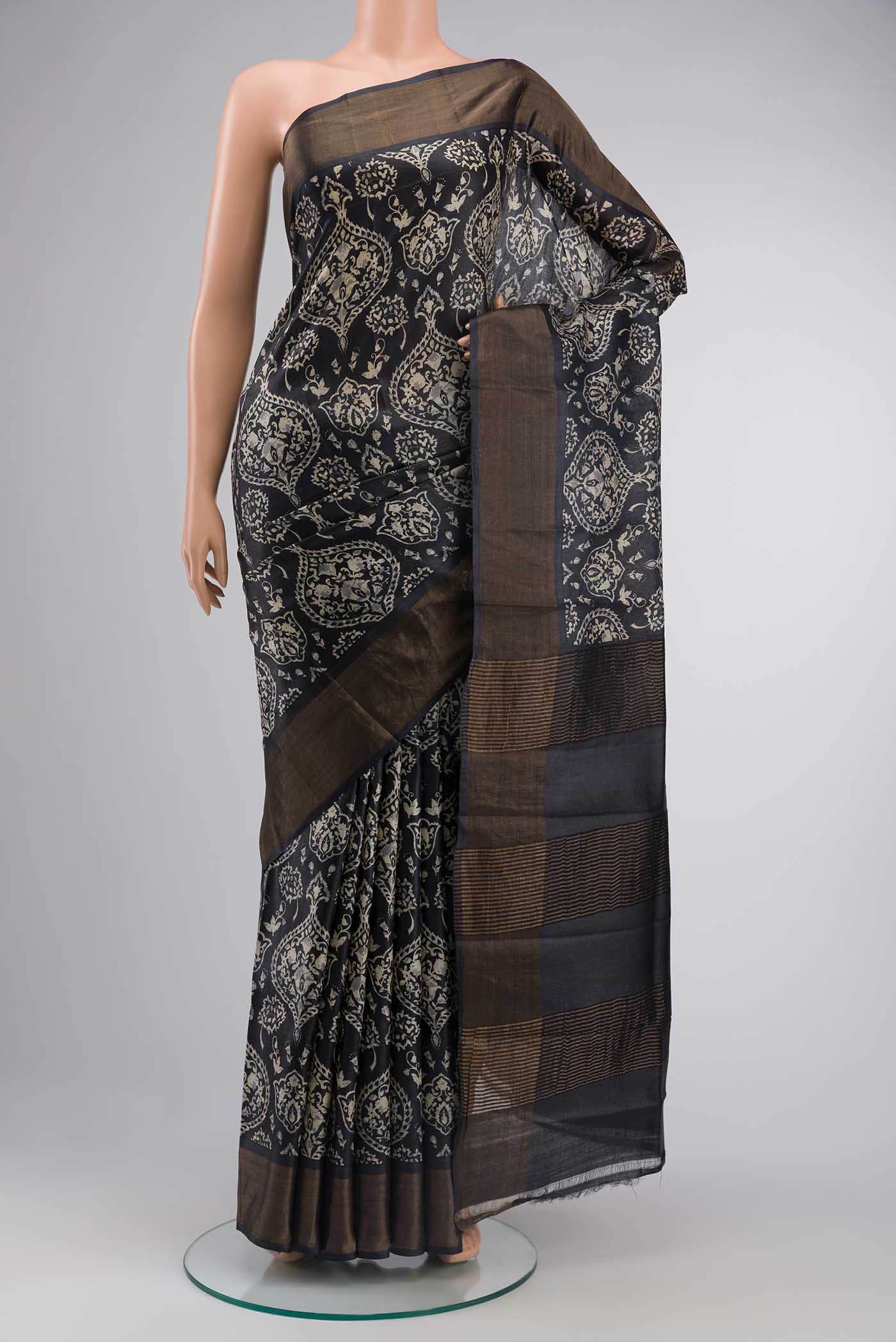 Black Tussar Silk Saree