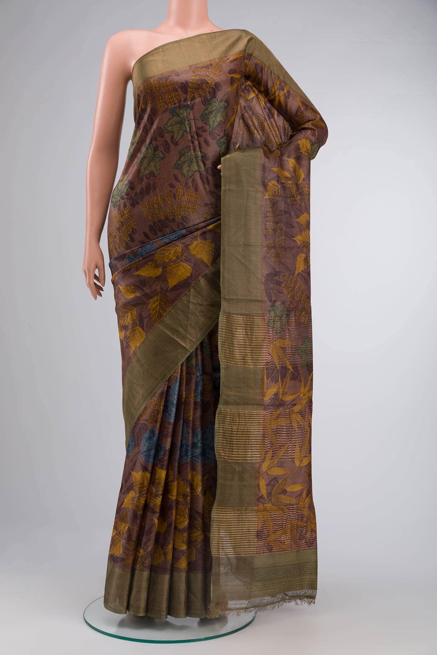 Brown Tussar Silk Saree