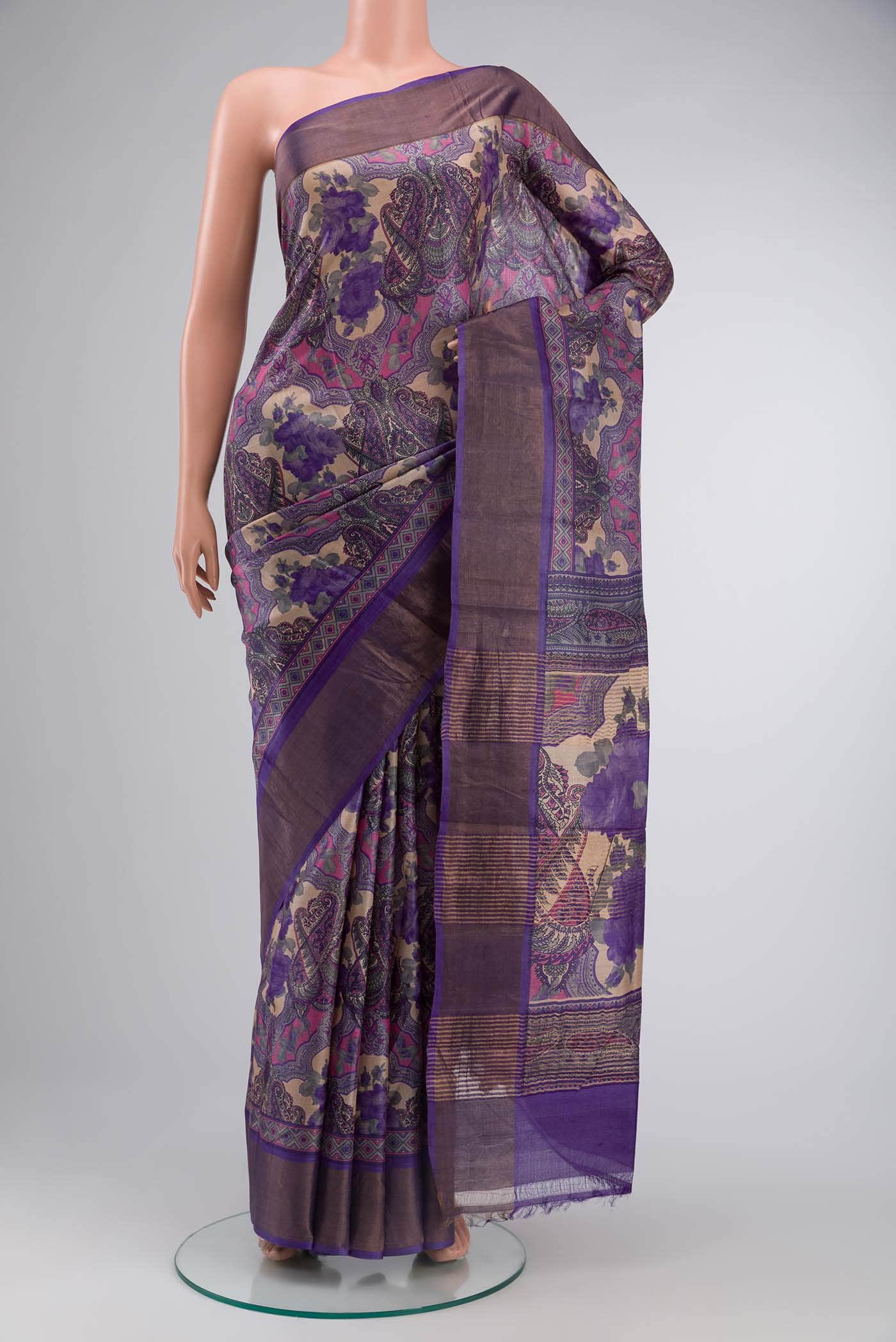 Beige Tussar Silk Saree