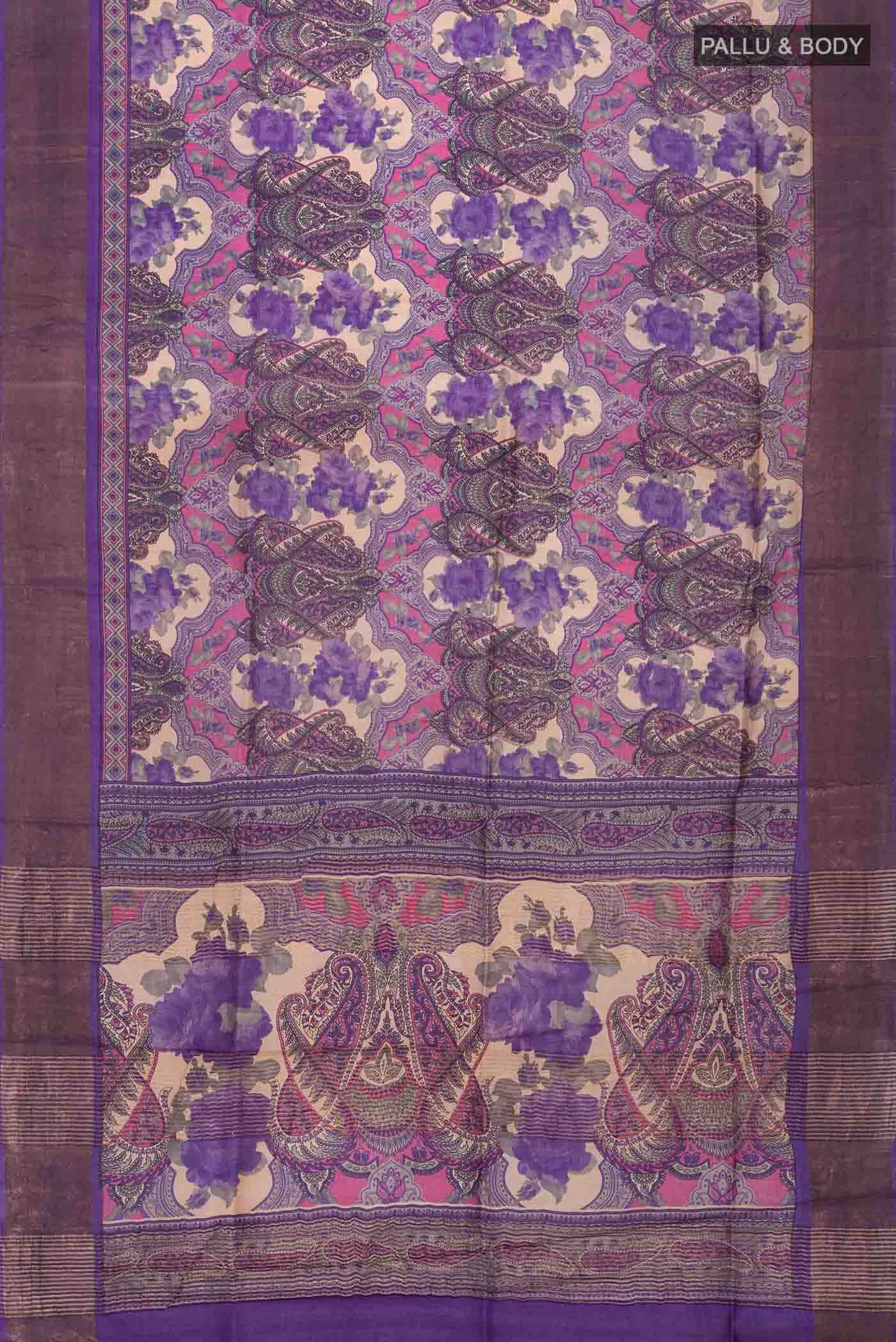 Beige Tussar Silk Saree