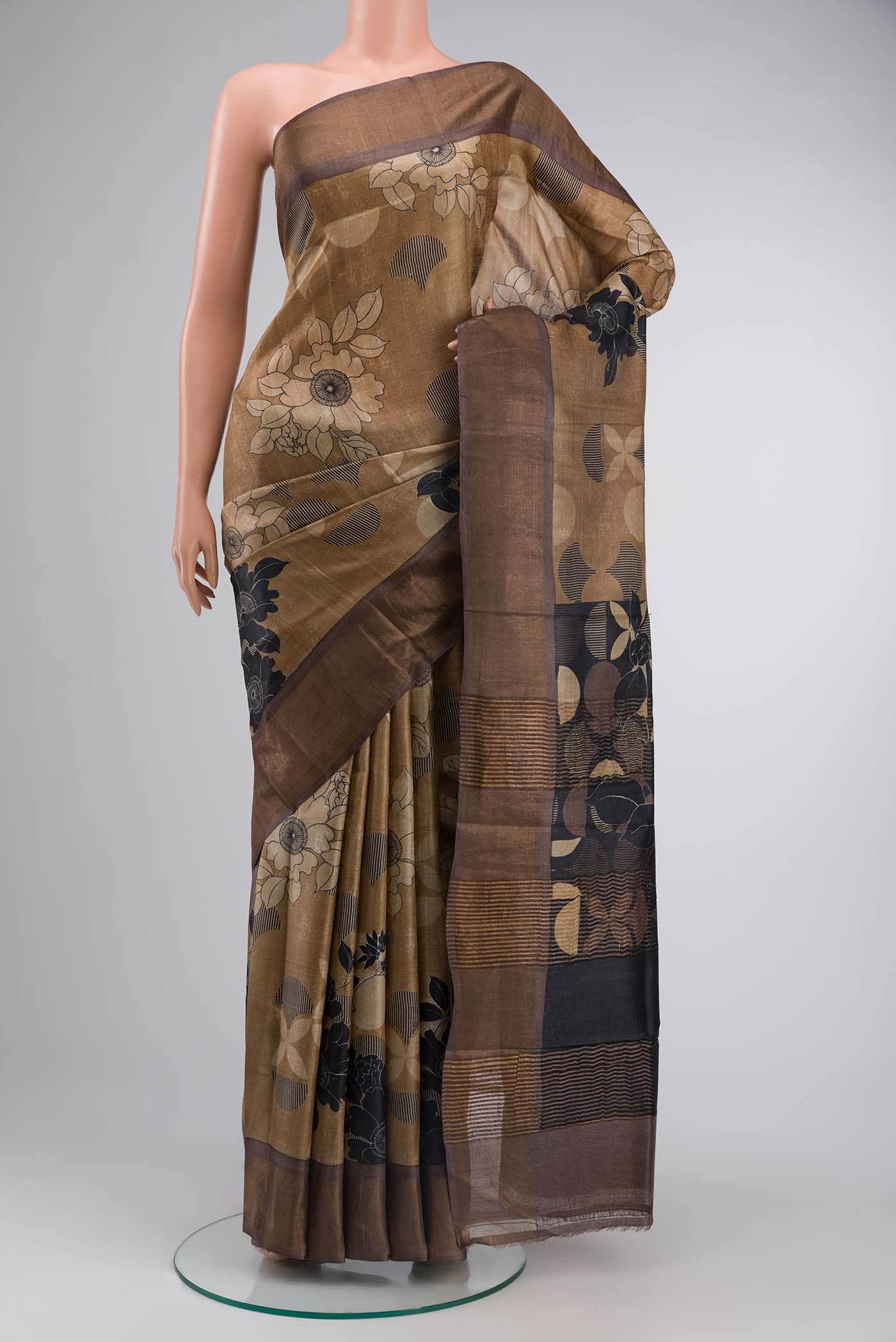 Brown Tussar Silk Saree