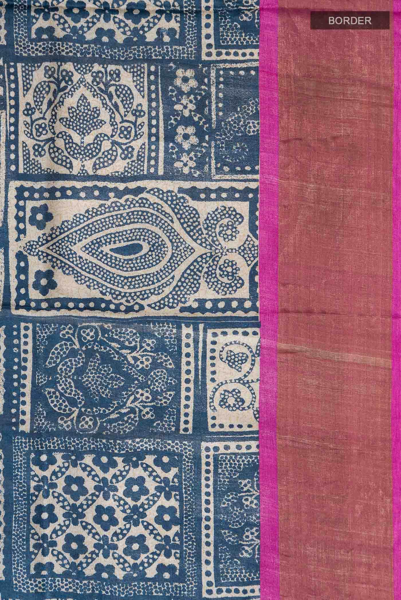 Blue Tussar Silk Saree