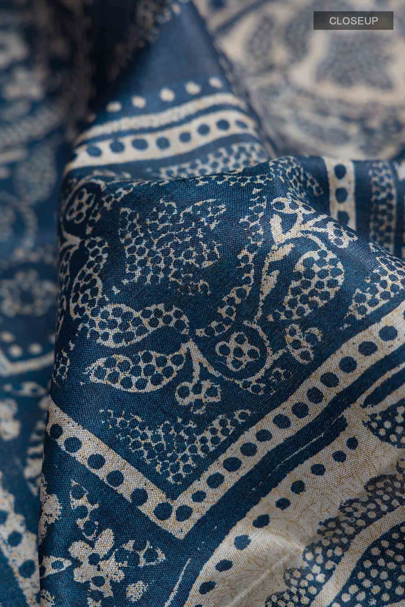 Blue Tussar Silk Saree