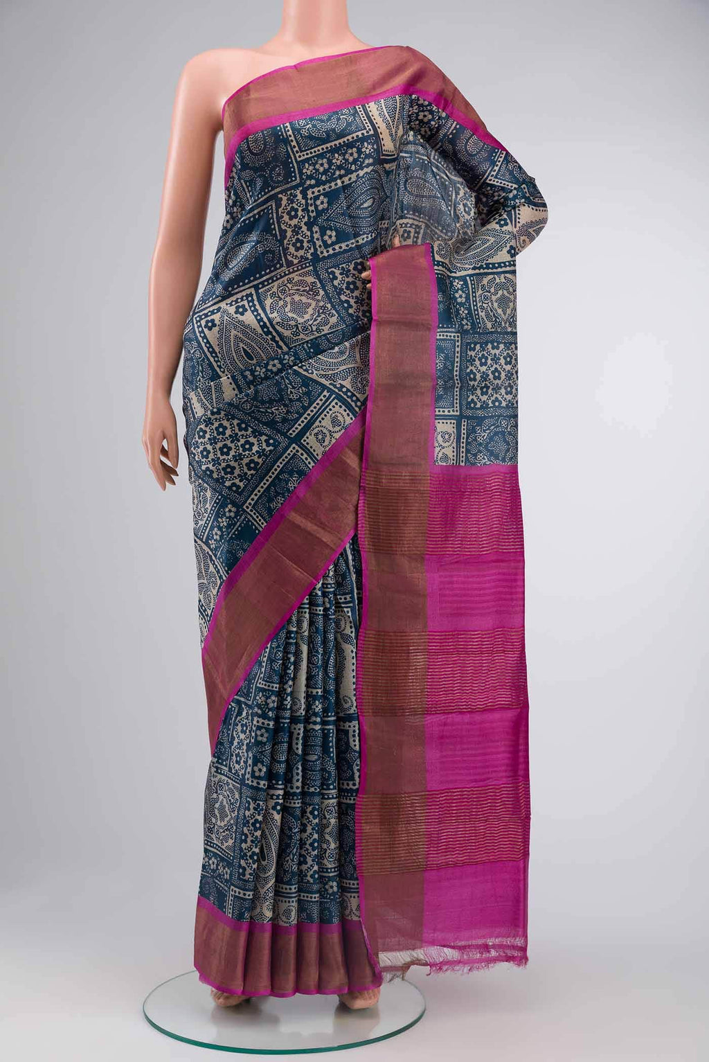 Blue Tussar Silk Saree