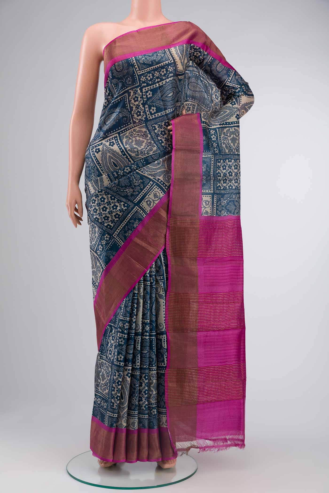 Blue Tussar Silk Saree