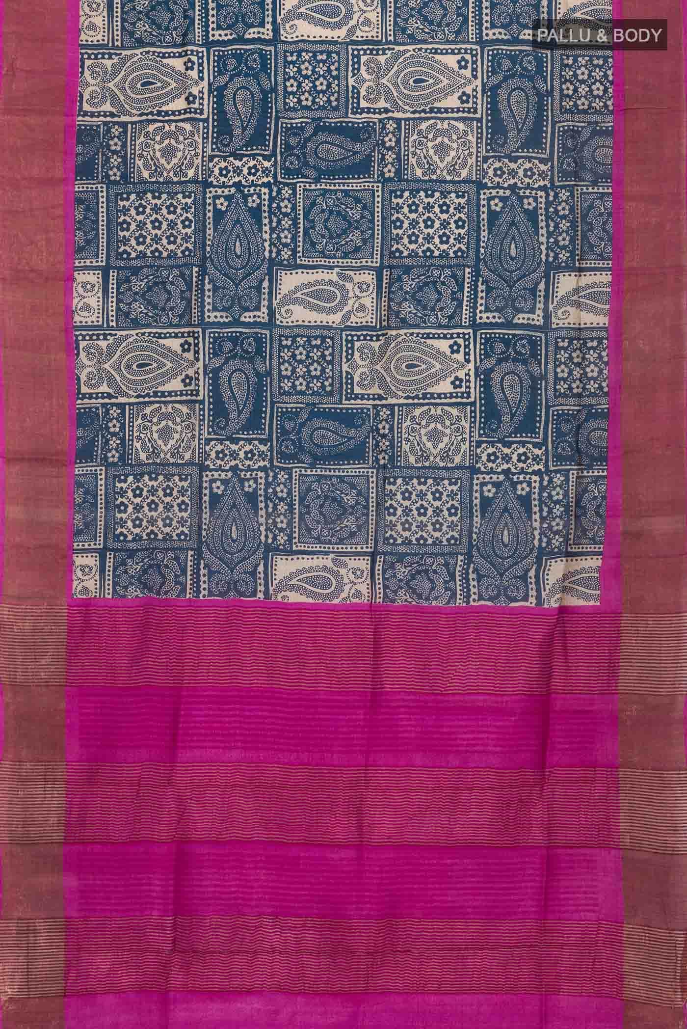 Blue Tussar Silk Saree