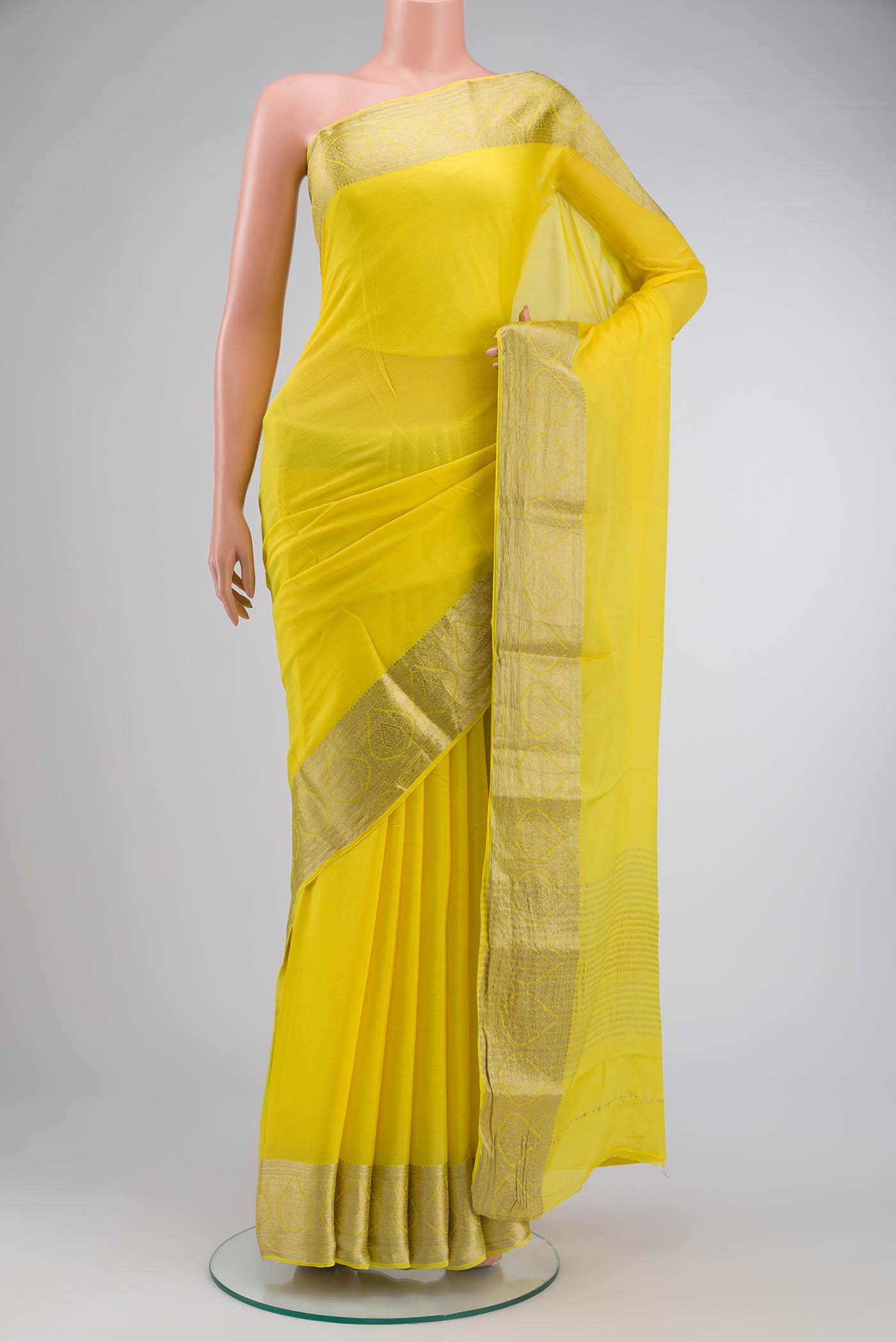 Yellow Mysore Crepe Saree