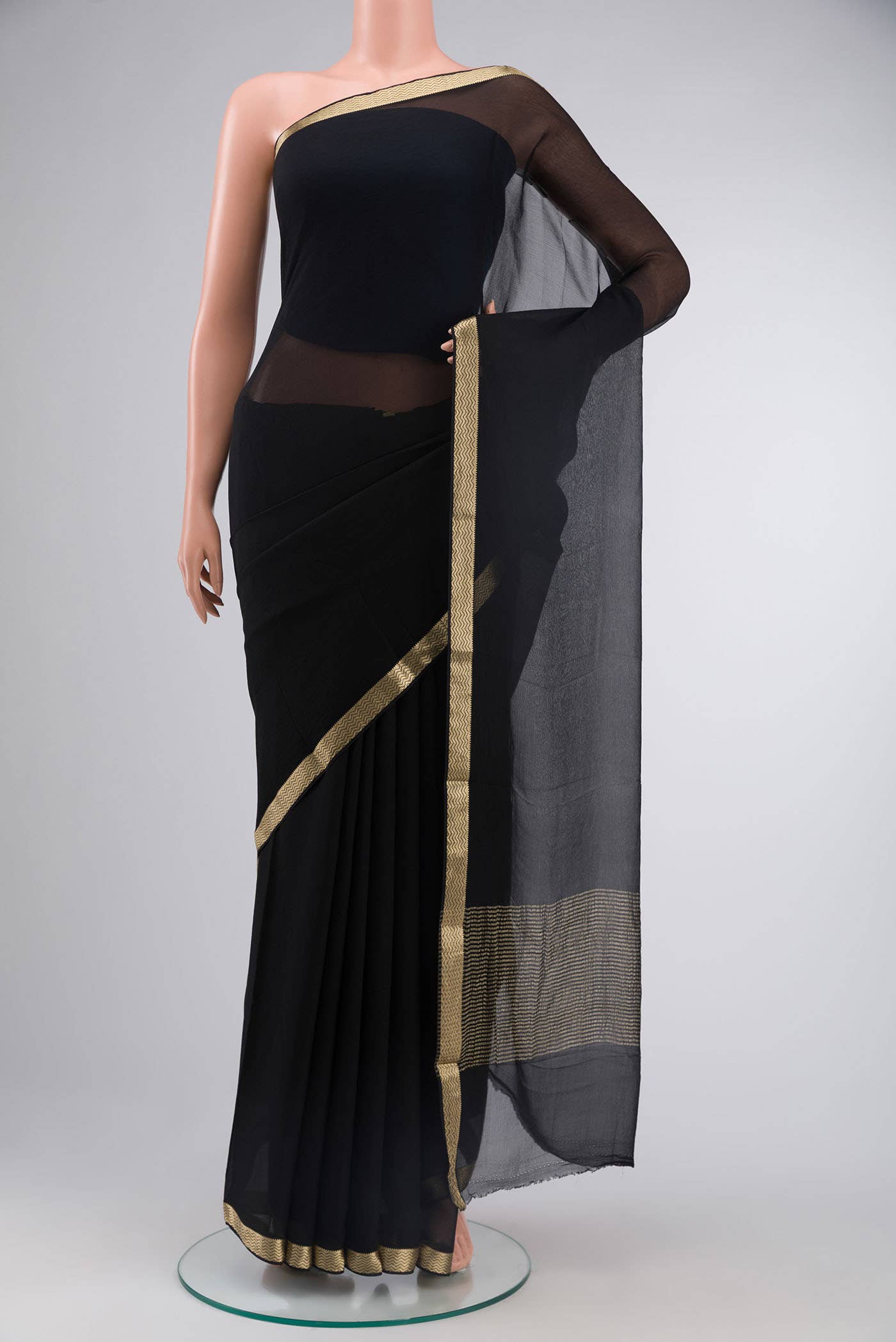 Black Mysore Chiffon Saree