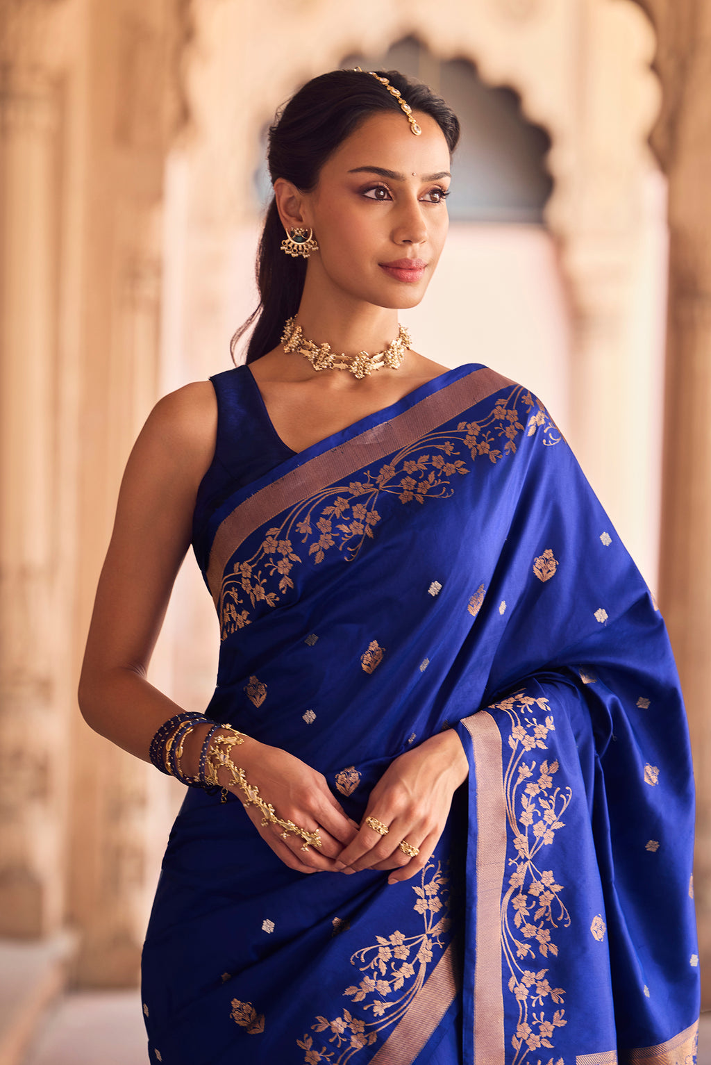 Gul- Royal Blue Banarasi Katan Silk Saree