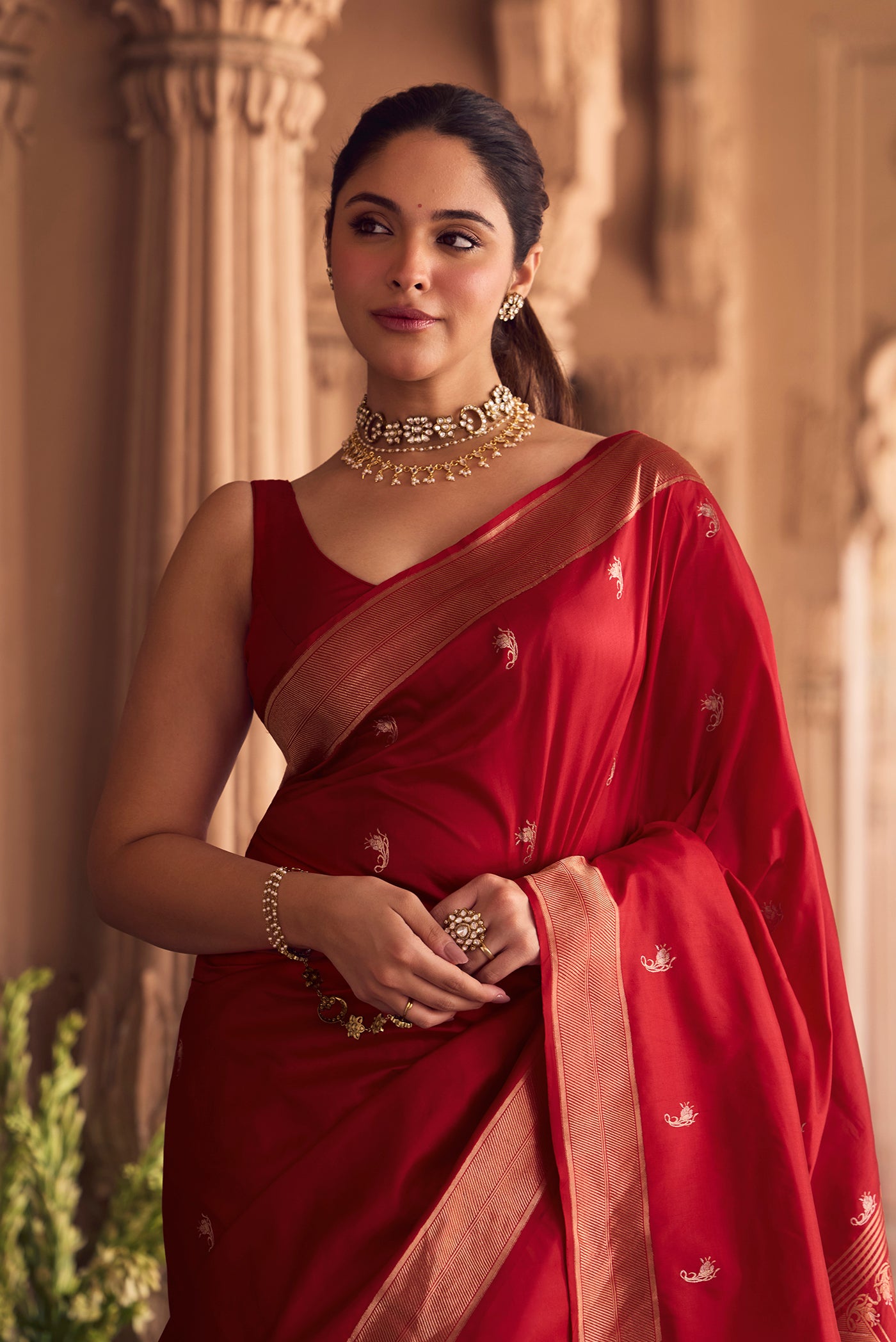 Shyama-Crimson Red Banarasi Katan Silk Saree
