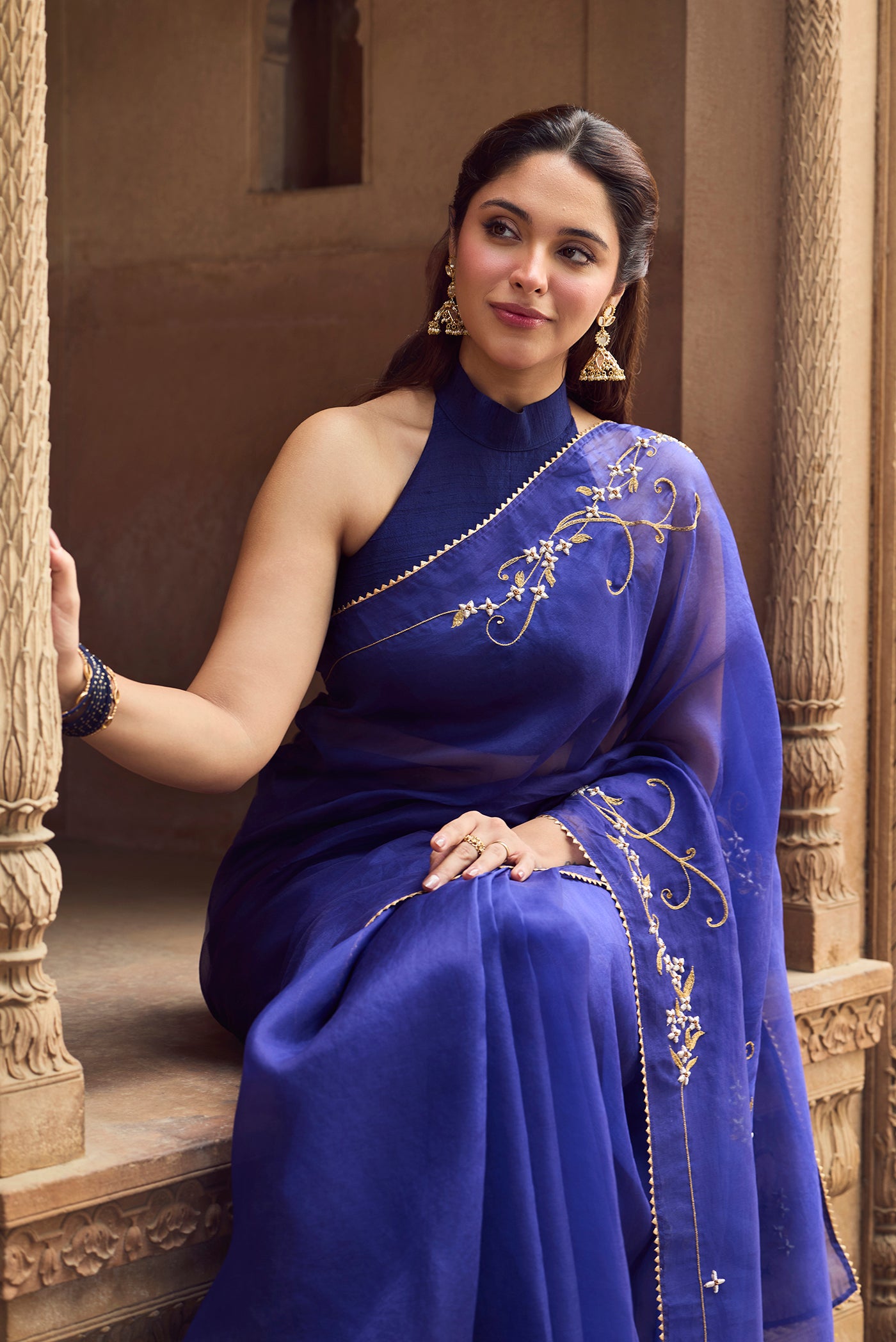Mahira-Sapphire Blue Zardozi Organza Silk Saree