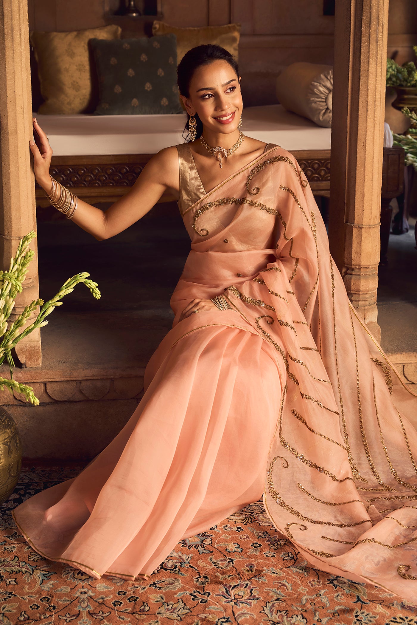 Sitara-Light Pink Zardozi Organza Silk Saree