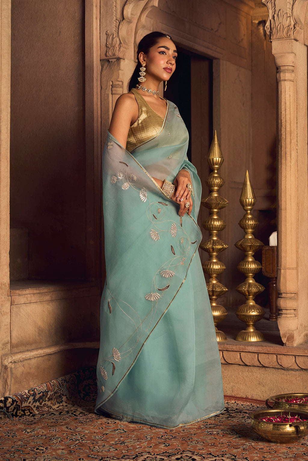 Bahar-Green Zardozi Organza Silk Saree