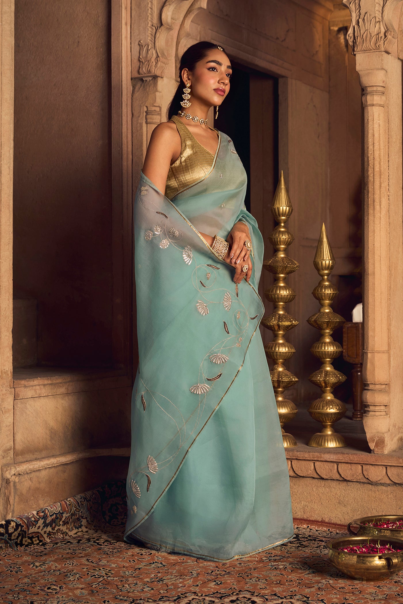 Bahar-Green Zardozi Organza Silk Saree