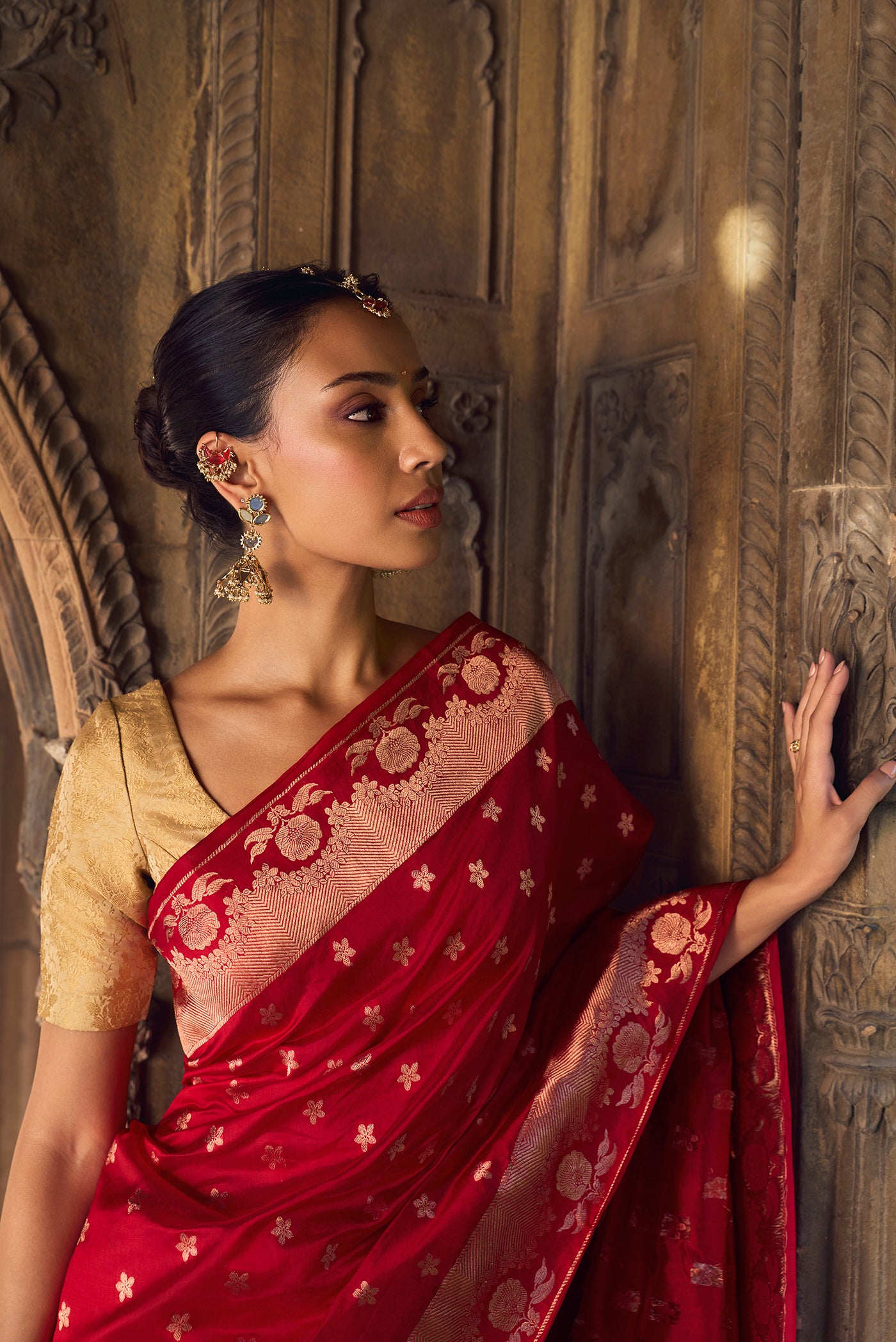 Gulal-Maroon Banarasi Katan Silk Saree