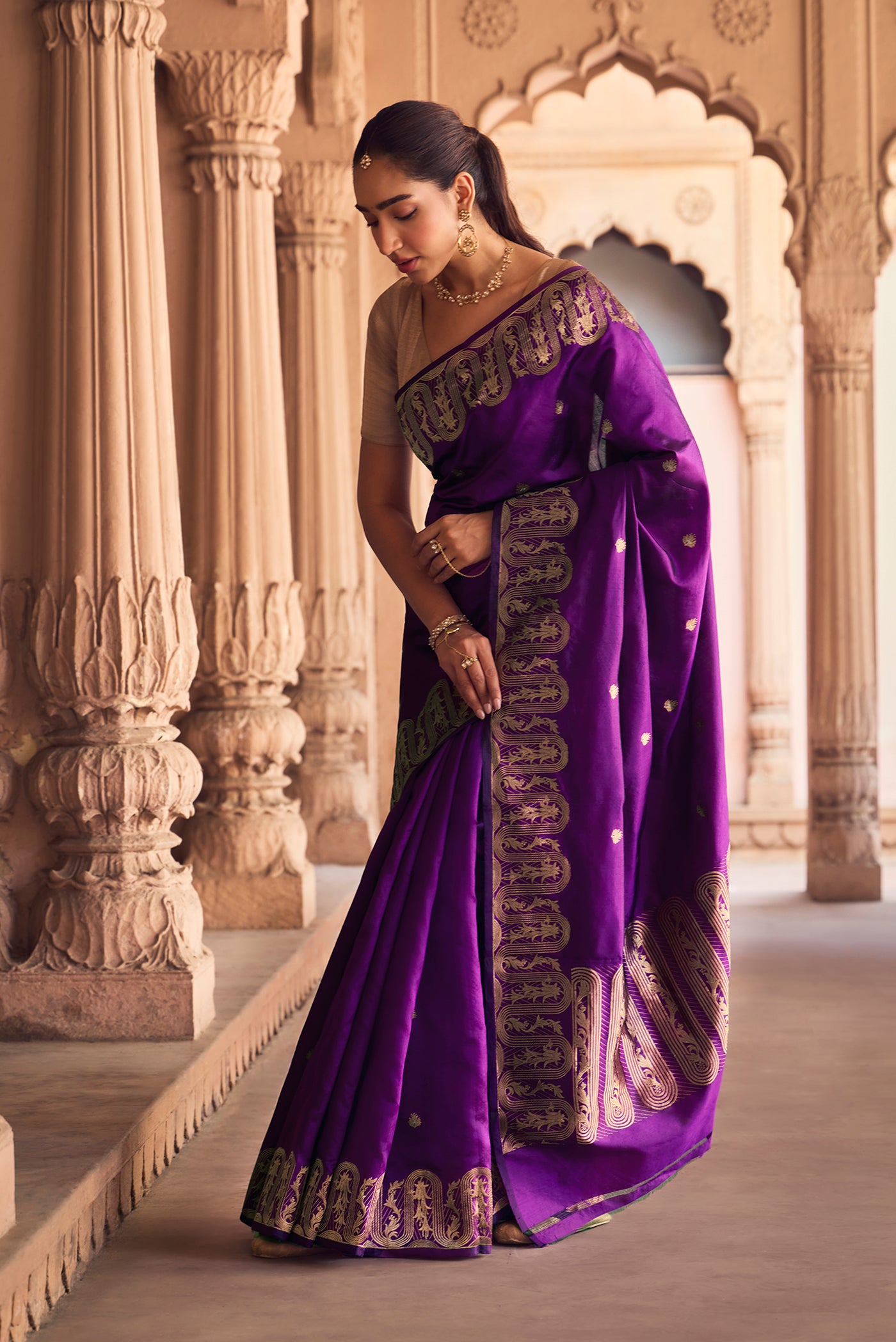 Mandhara - Regal Purple Banarasi Katan Silk Saree