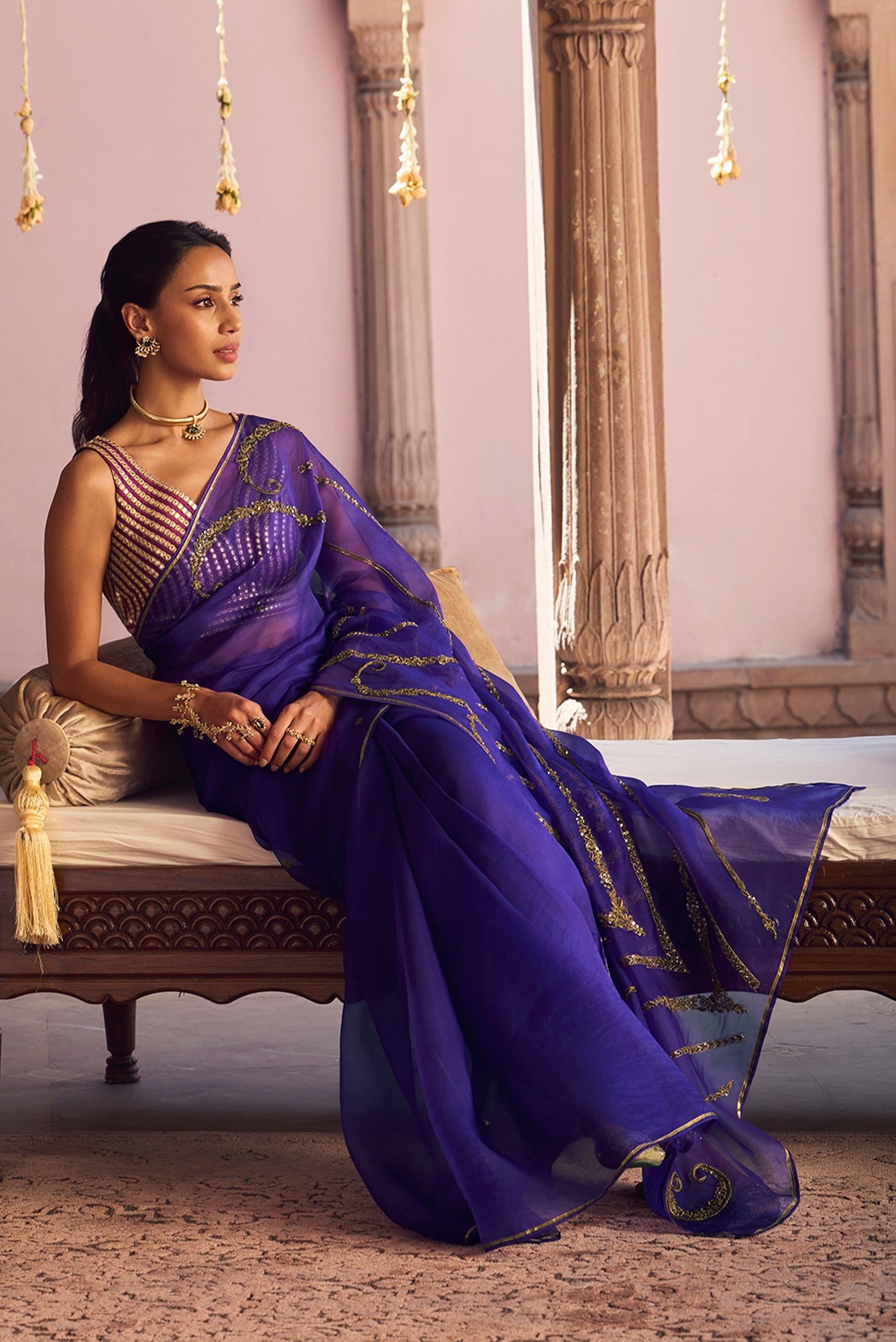 Sitara- Royal Purple Zardozi Organza Silk Saree