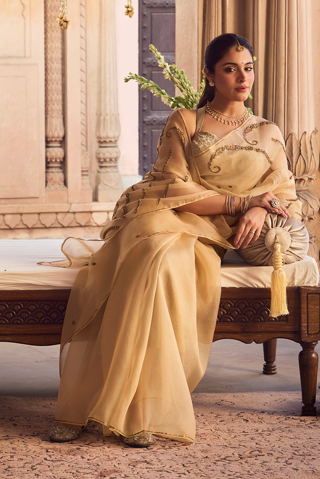 Sitara- Ivory Cream Zardozi Organza Silk Saree