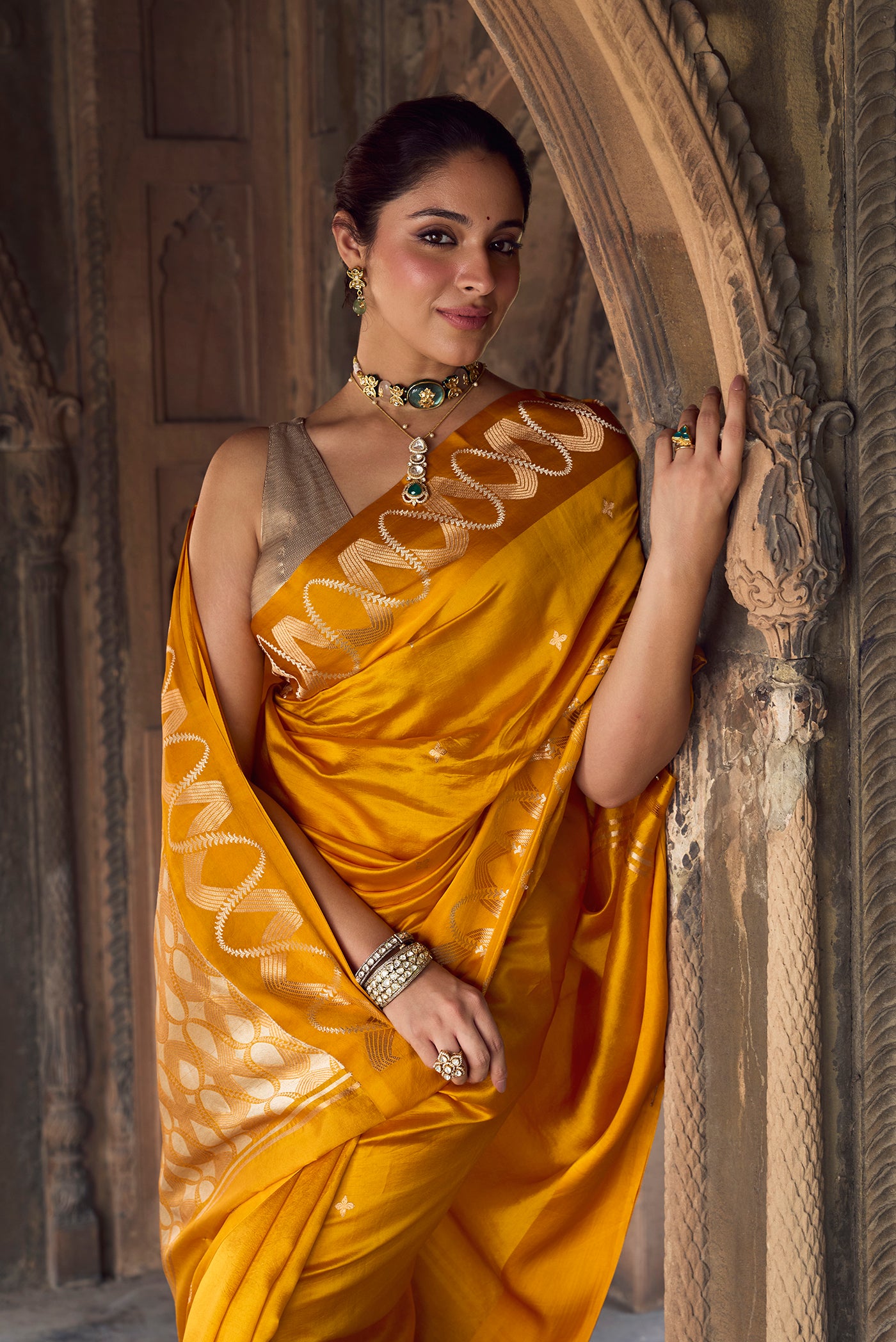 Miraaya-Mustard Gold Banarasi Katan Silk Saree