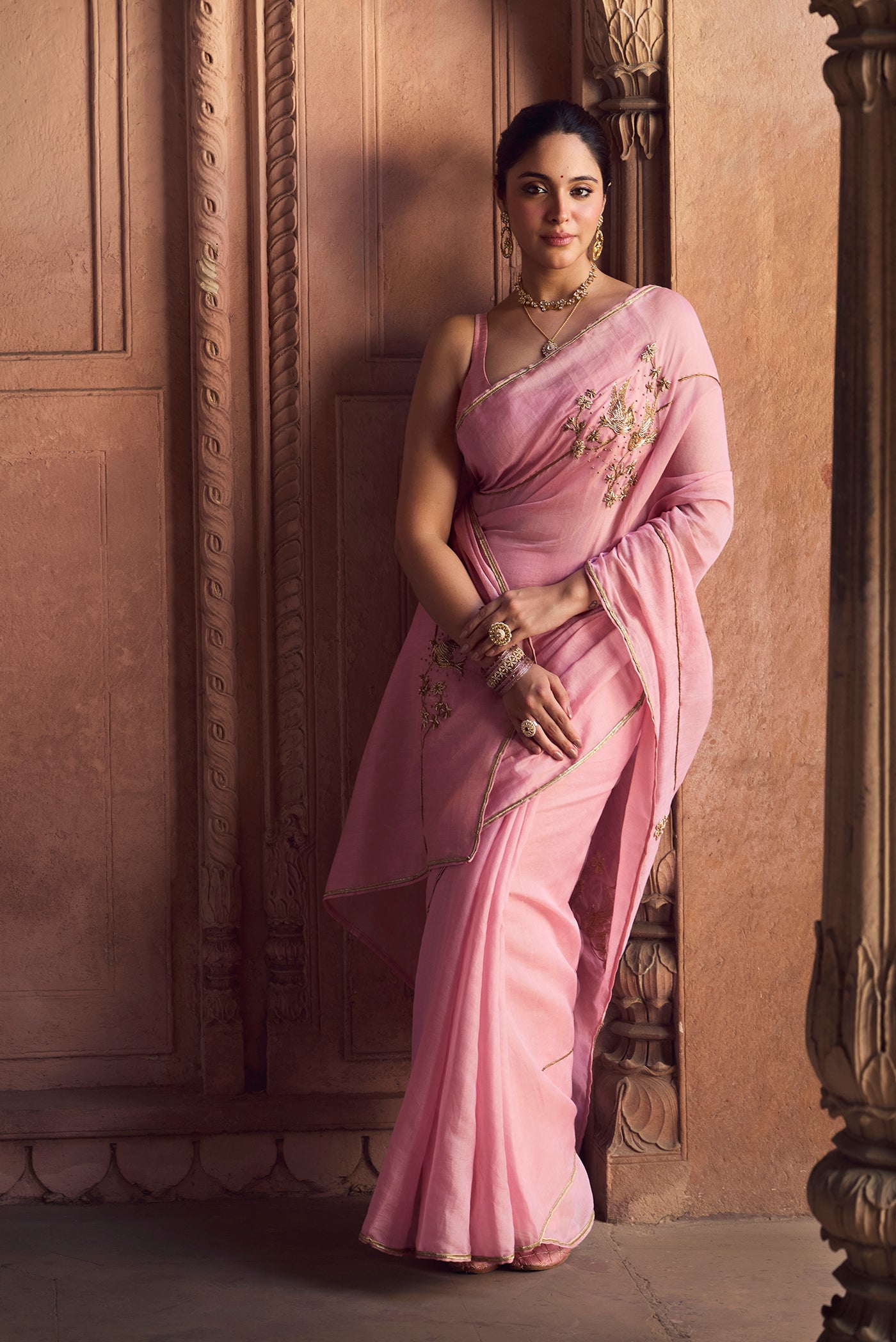 Bulbul- Blush Pink Chanderi Tissue Saree