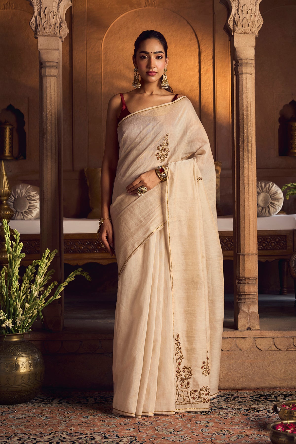 Rumana - Ivory Cream Chanderi Silk Cotton Saree