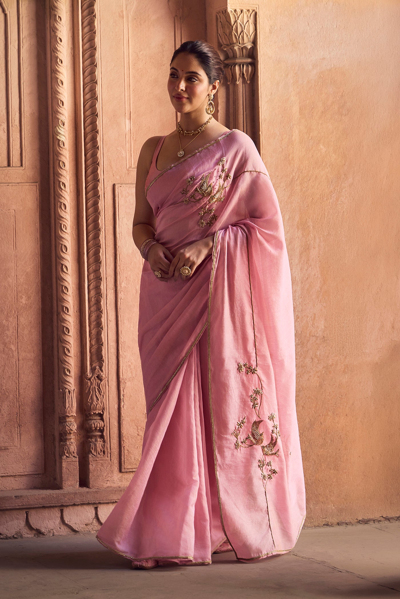 Bulbul- Blush Pink Chanderi Tissue Saree
