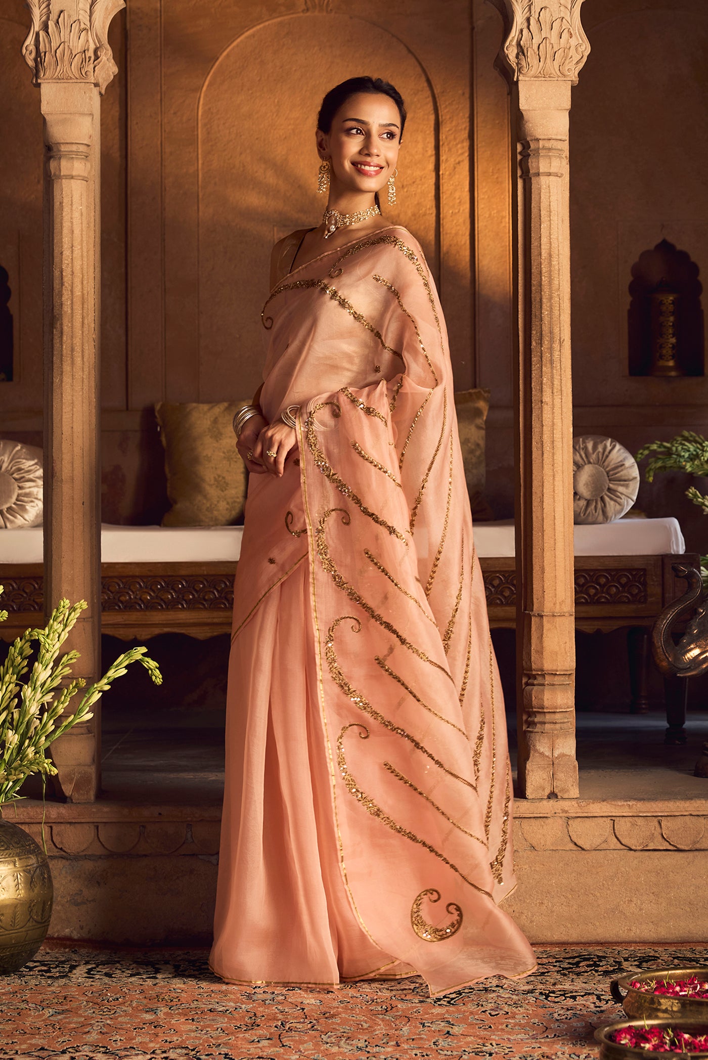 Sitara-Light Pink Zardozi Organza Silk Saree