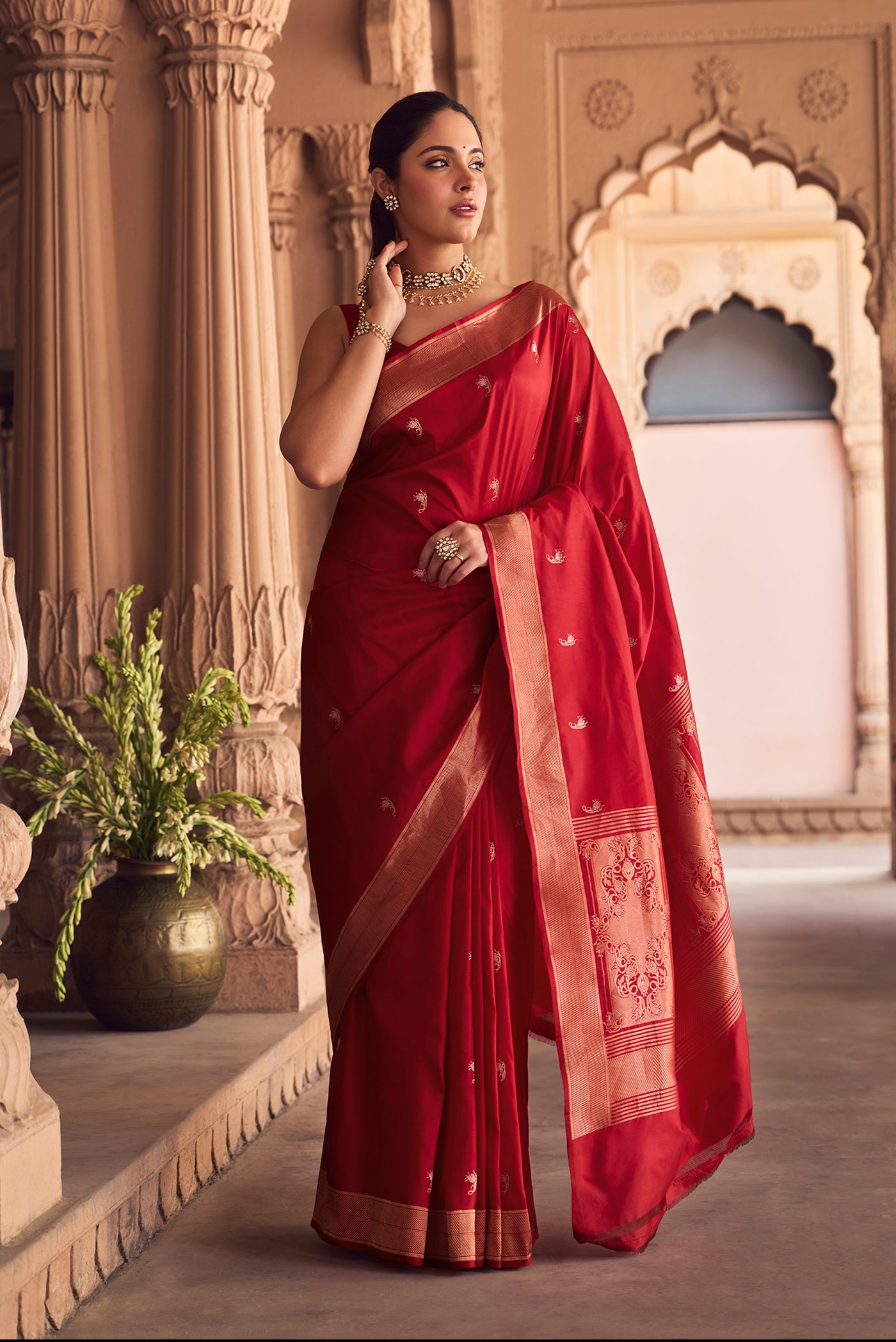 Shyama-Crimson Red Banarasi Katan Silk Saree