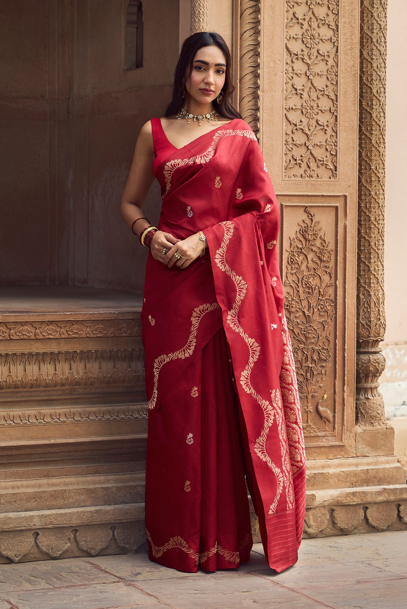Raahi - Rich Maroon Banarasi Katan Silk Saree